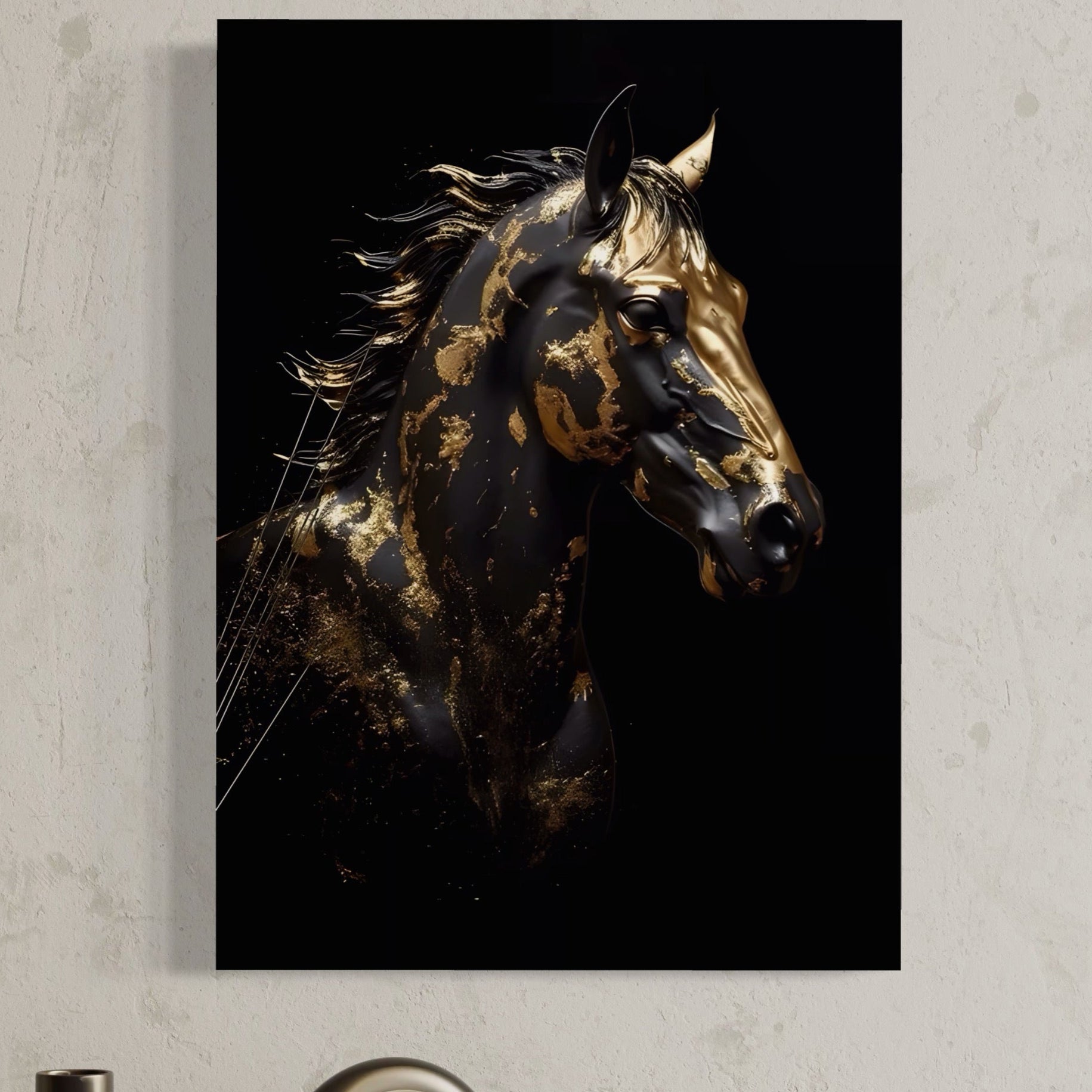 Tablou Canvas Premium LuxCanva® A1415, Chocolate Horse , Room, Cal, Animal, Auriu, Dormitor, Culori Vibrante