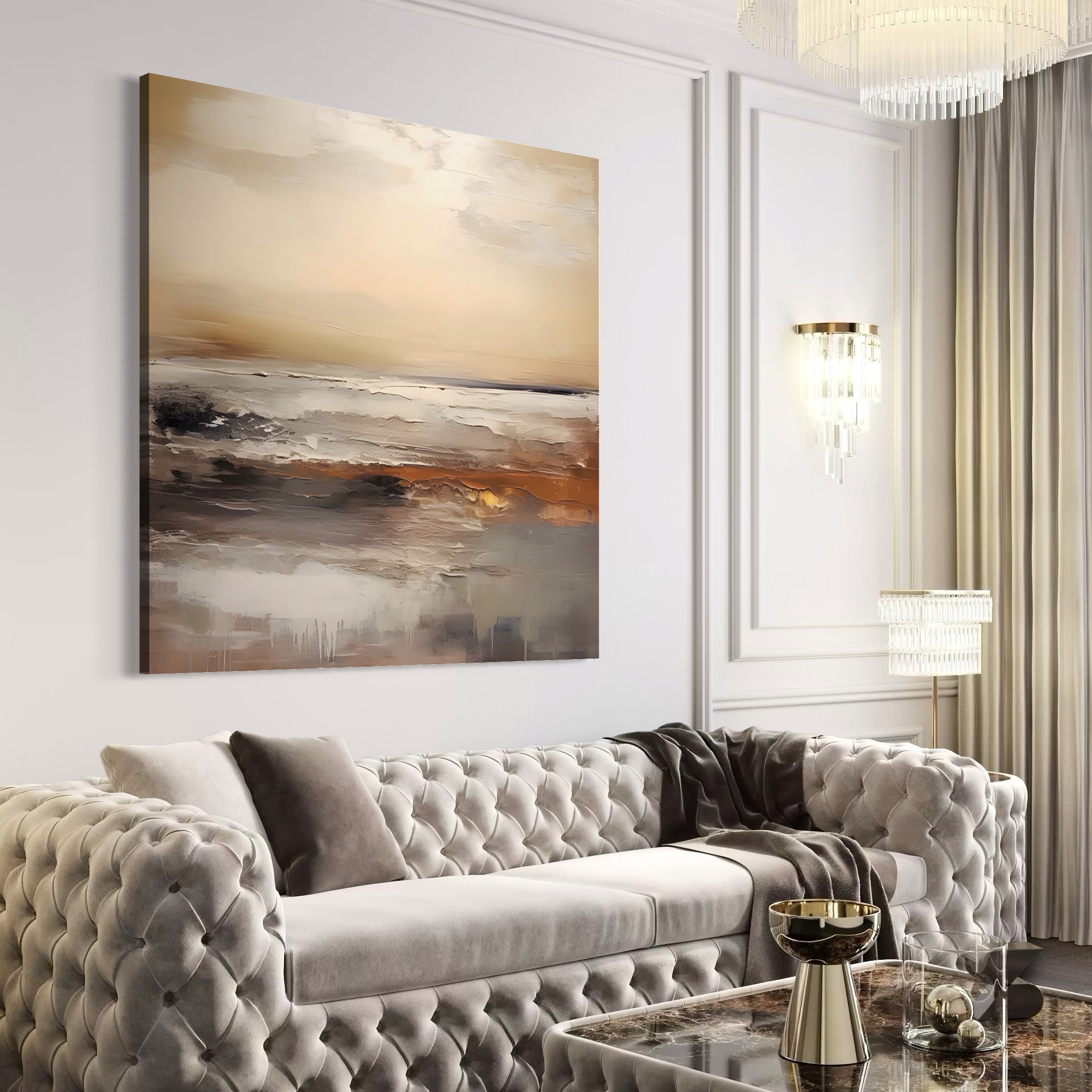 Tablou Canvas Premium LuxCanva® A1418, Gold Waves , Living Room, Valuri, Mare, Apa, Nisip, Decorativ, Culori Vibrante