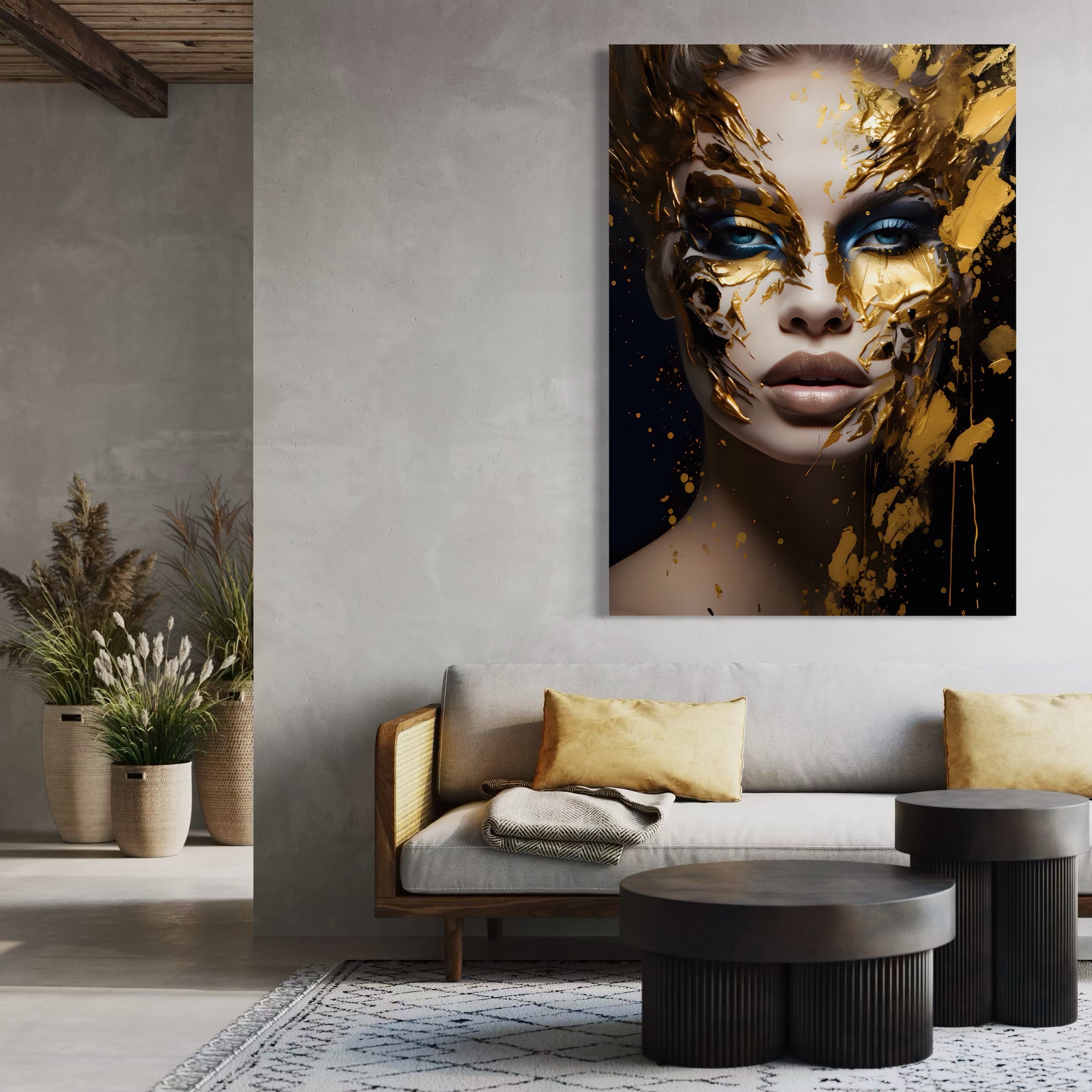 Tablou Canvas Premium LuxCanva® A1419, Gold Girl , Living Room, Femeie, Auriu, Senzual, Frumusete, Decorativ, Culori Vibrante