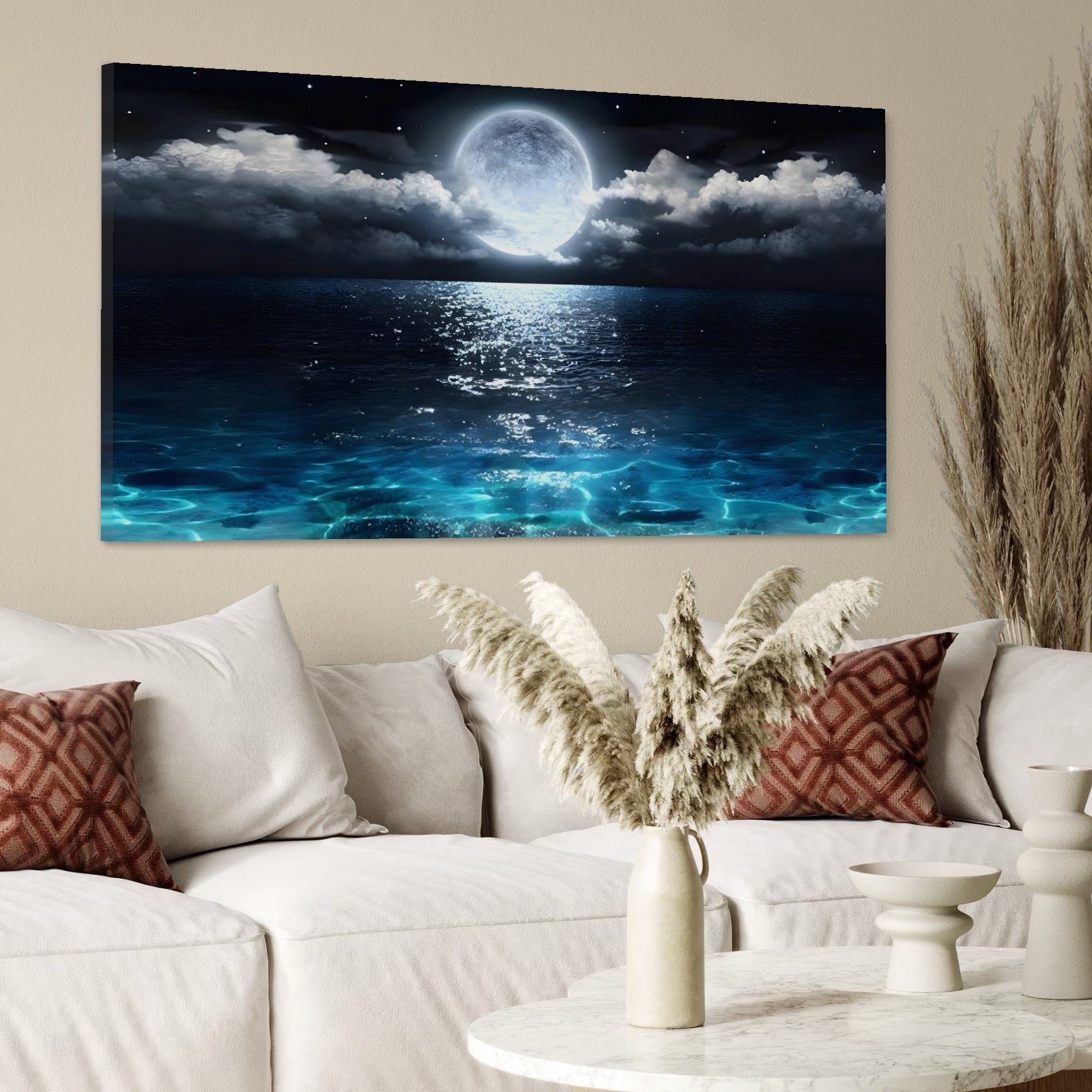 Tablou Canvas Premium, LuxCanva® C1254, Midnight Over The Sea, Relaxare, Game Room, Kids Room Culori Vibrante