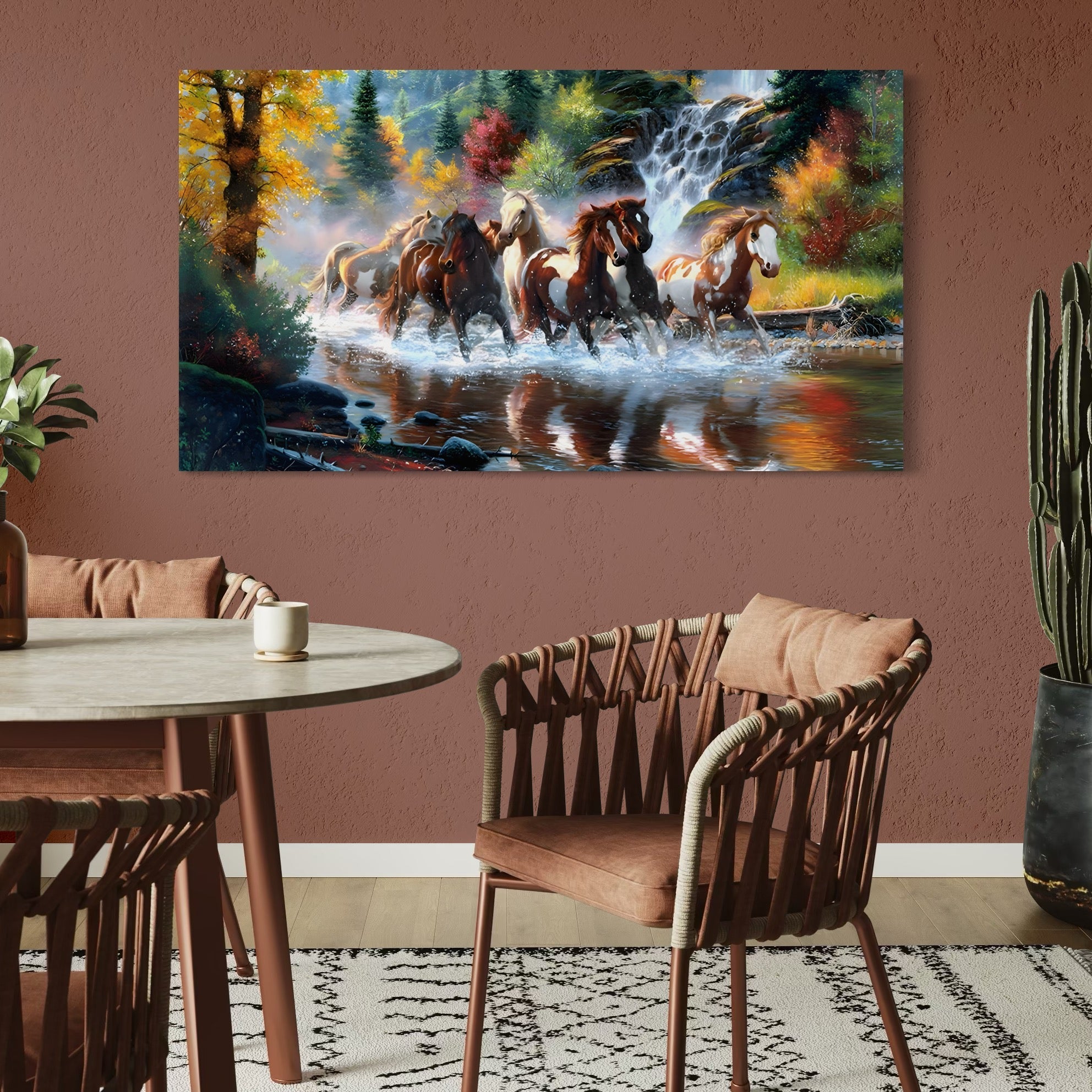 Tablou Canvas Premium, LuxCanva® C1259, Cai Galopand In Salbaticie, Relaxare, Living Room, Culori Vibrante