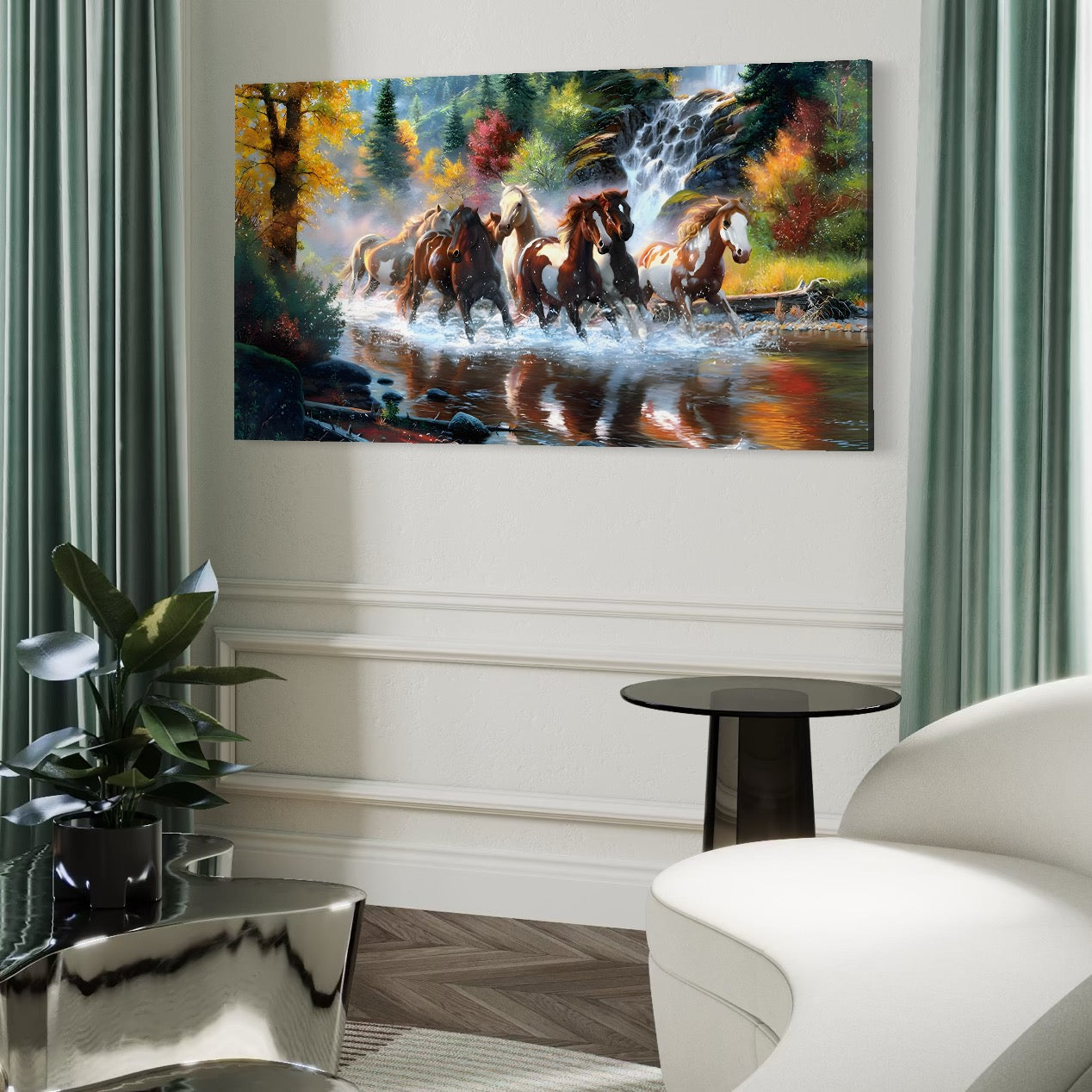 Tablou Canvas Premium, LuxCanva® C1259, Cai Galopand In Salbaticie, Relaxare, Living Room, Culori Vibrante