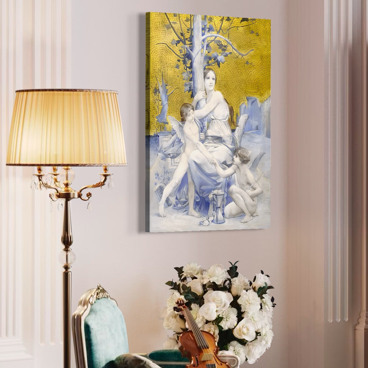 Tablou Canvas Premium LuxCanva® A1435, Gradina Edenului , Decorativ, Ingeri, Copac, Mama, Dormitor, Culori Vibrante