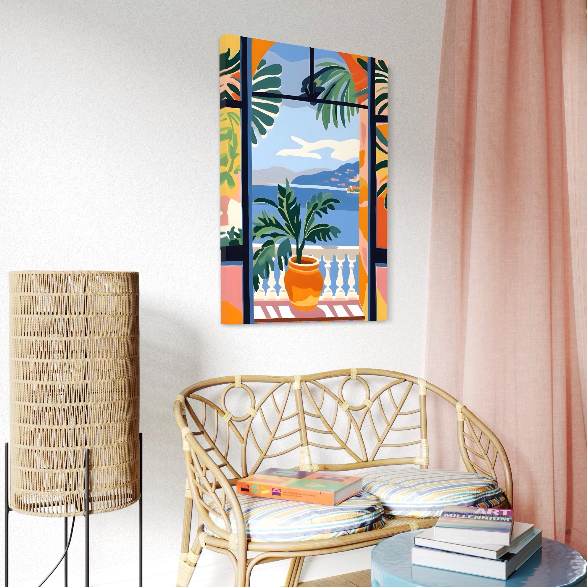 Tablou Canvas Premium LuxCanva® A1439, Summer View , Decorativ, Colorat, Vara, Priveliste, Geam, Living, Culori Vibrante