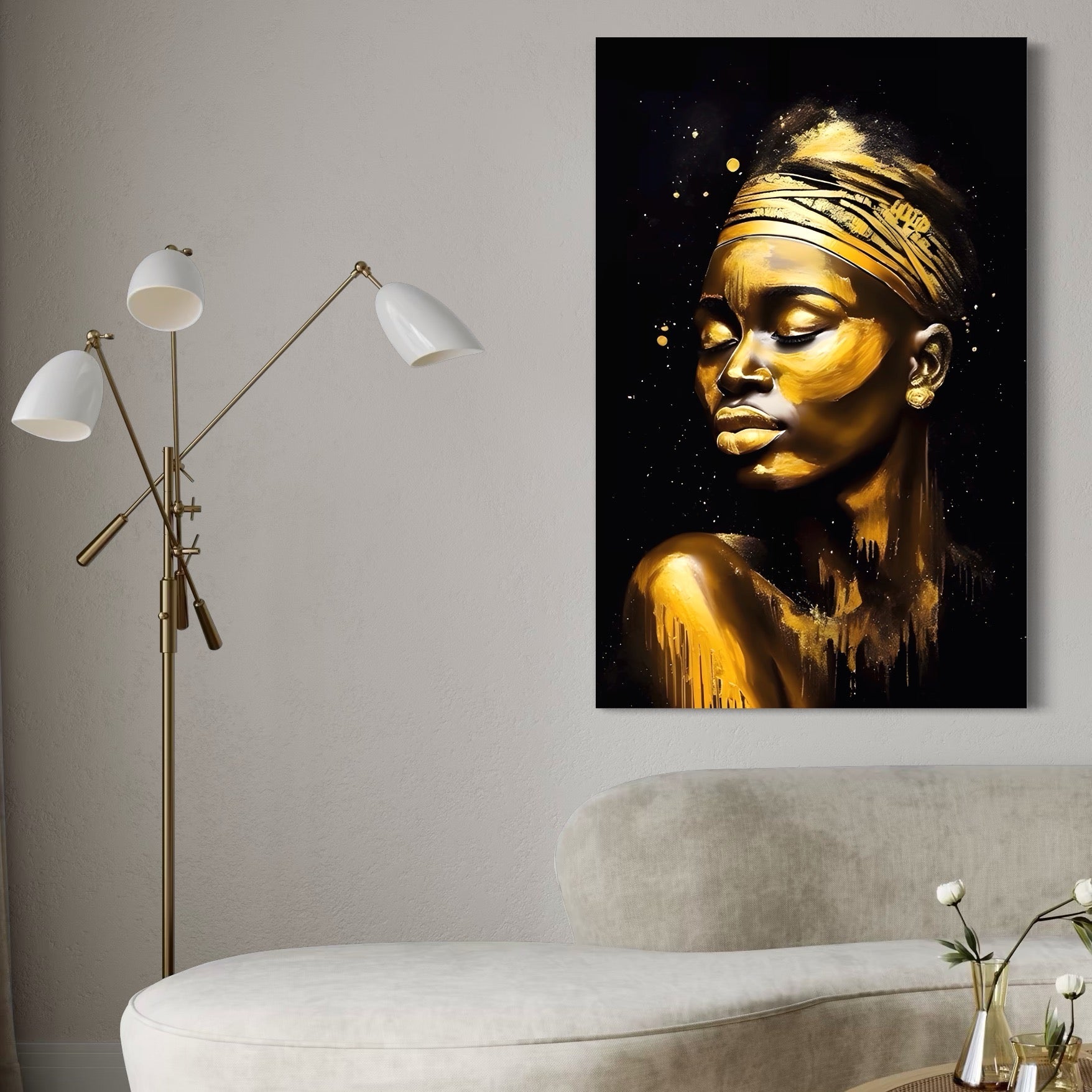 Tablou Canvas Premium LuxCanva® A1441, African Gold , Decorativ, Femeie, Picatura de Aur, Buze Aurii, Room, Culori Vibrante