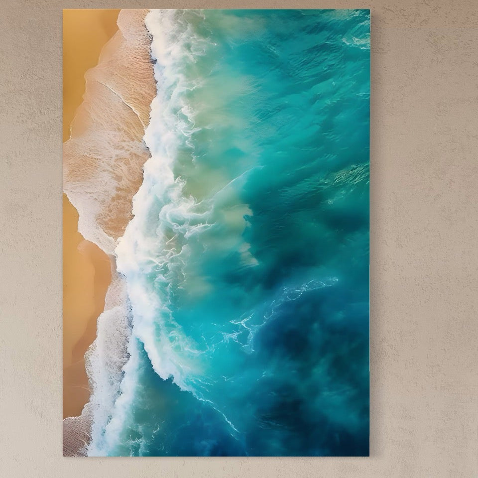 Tablou Canvas Premium LuxCanva® A1445, Tarmul Marii , Living, Valuri, Nisip, Apa, Plaja, Decorativ, Dormitor, Culori Vibrante