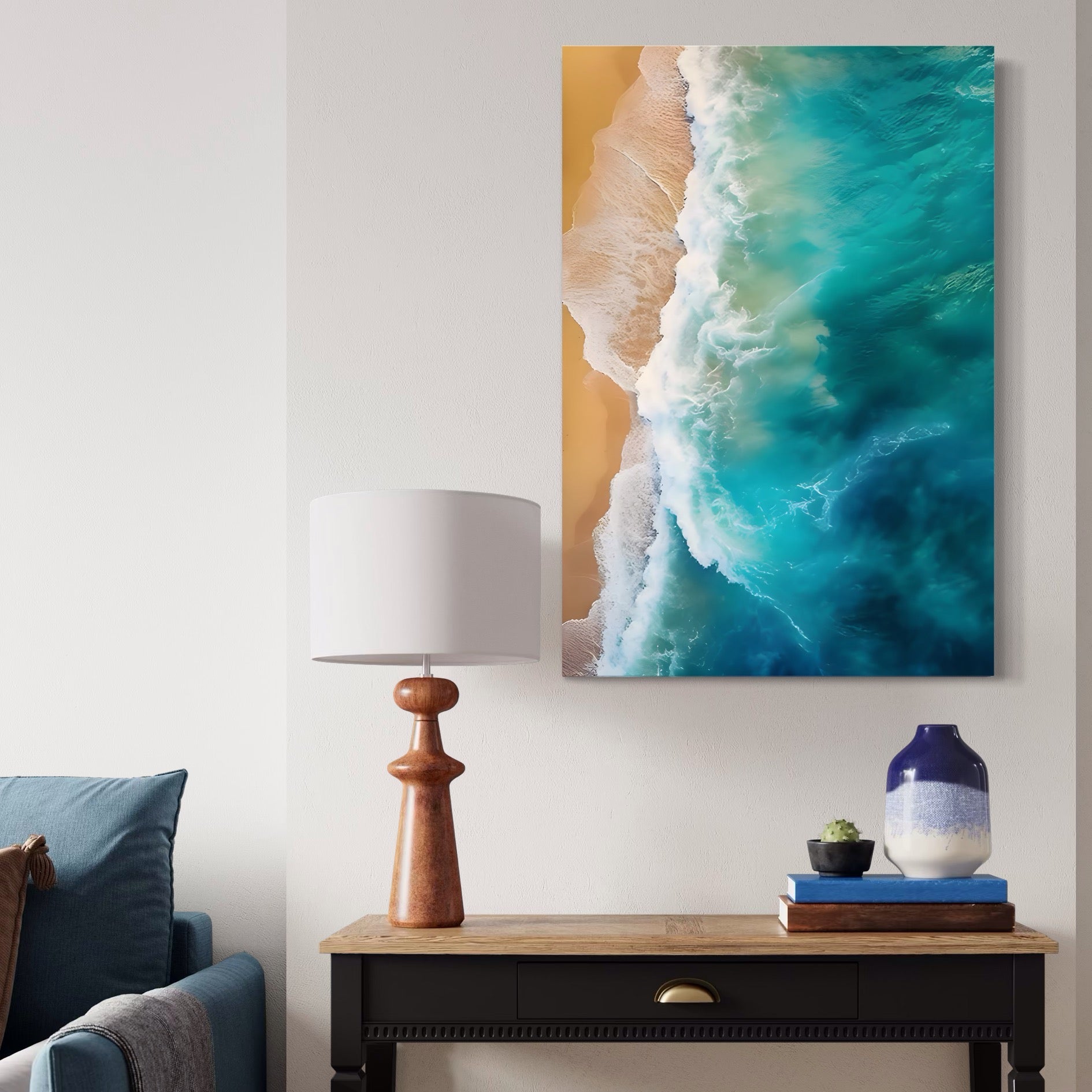 Tablou Canvas Premium LuxCanva® A1445, Tarmul Marii , Living, Valuri, Nisip, Apa, Plaja, Decorativ, Dormitor, Culori Vibrante