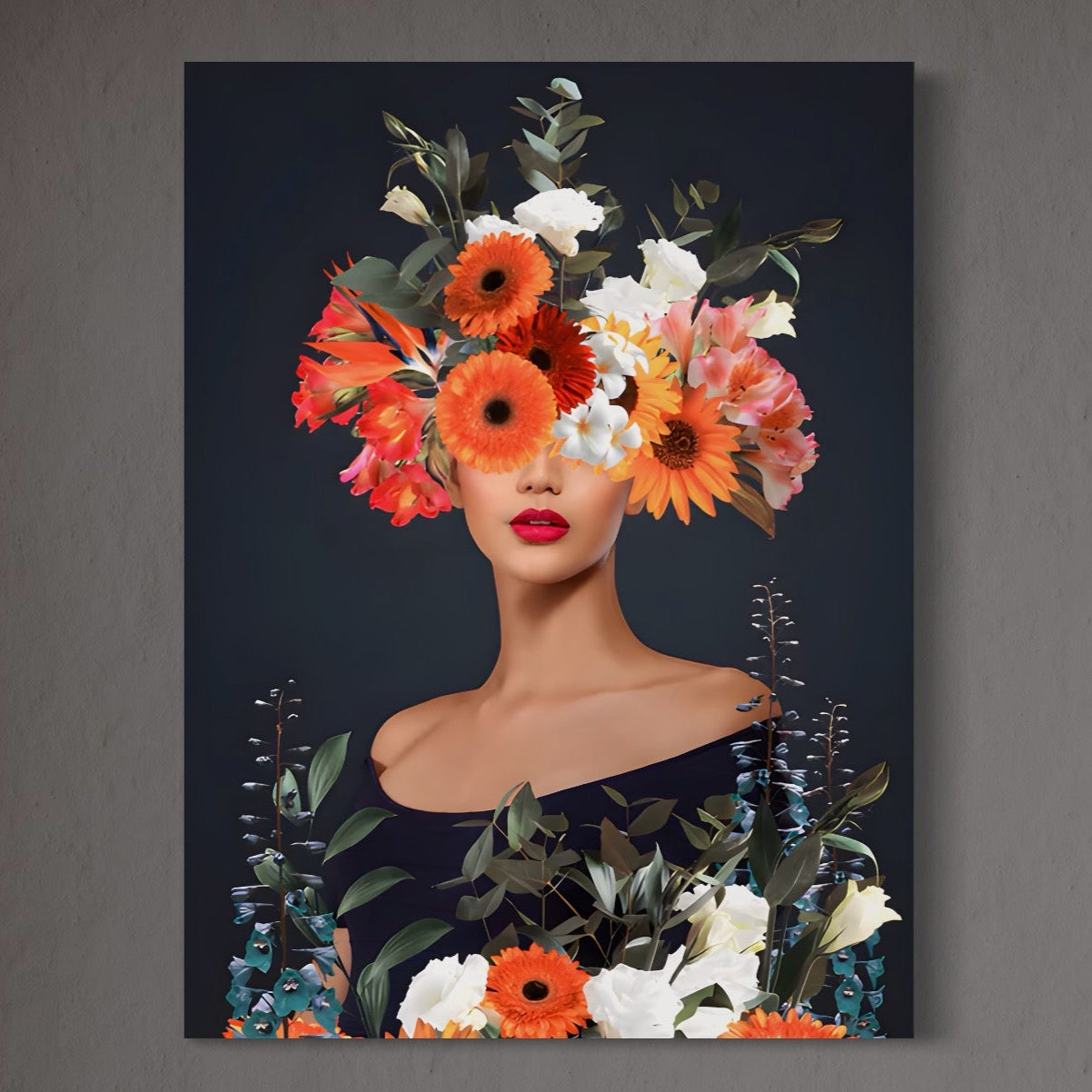 Tablou Canvas Premium LuxCanva® A1451, Vestimentatie Florala , Decorativ, Living, Femeie, Coronita, Culori Florale, Culori Vibrante