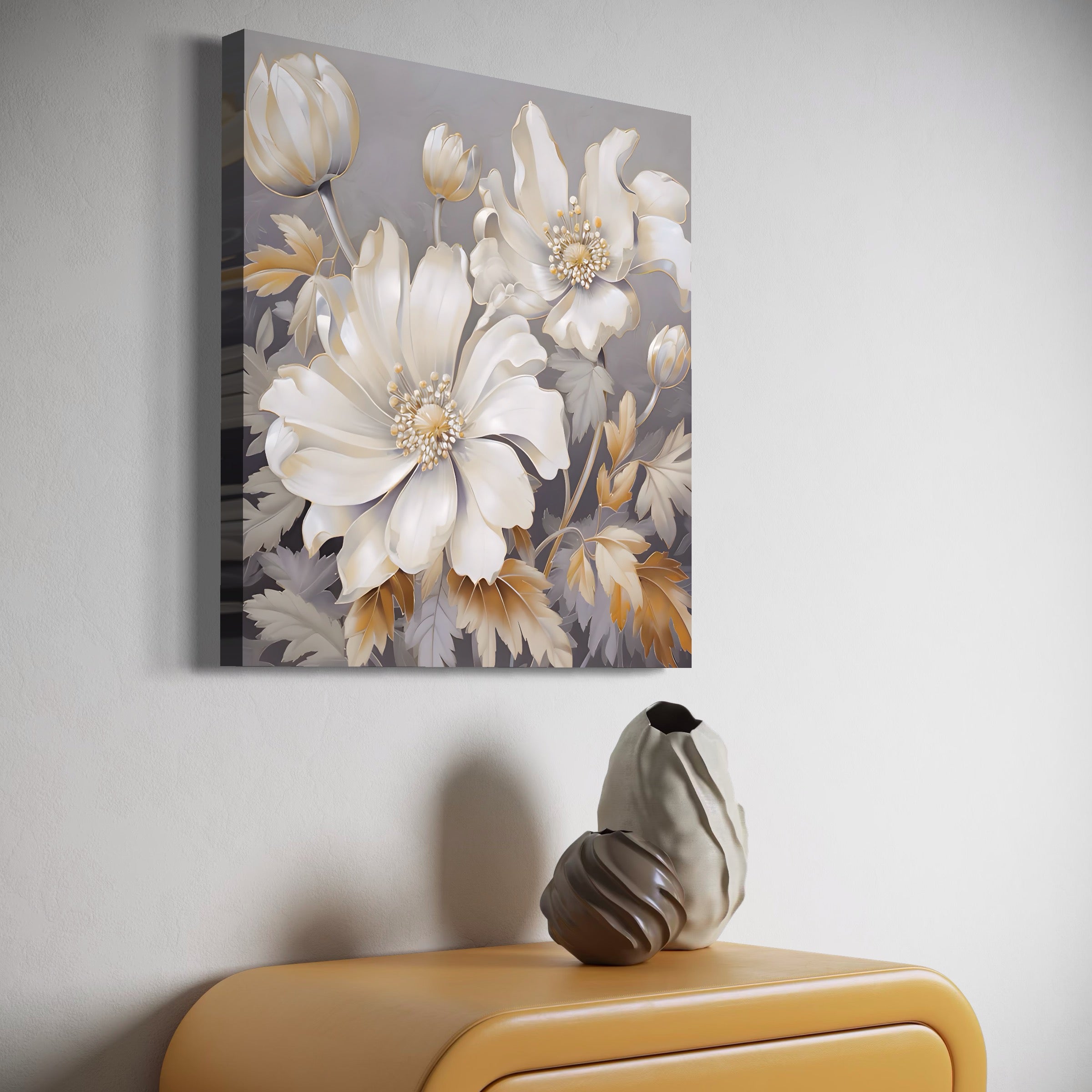 Tablou Canvas Premium LuxCanva® A1454, Vibratie Alba , Decorativ, Living, Flori, Bujori, Alb, Living, Culori Vibrante