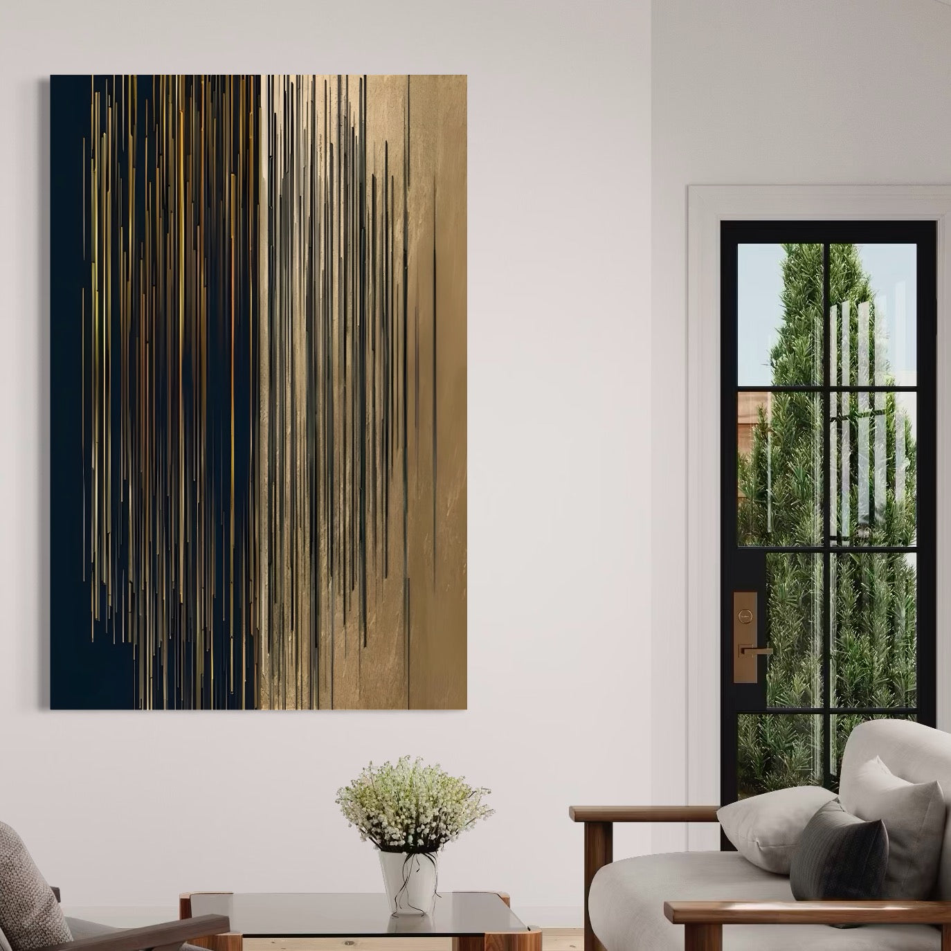 Tablou Canvas Premium LuxCanva® A1461, Armonie Liniara  , Living, Decorativ, Abstract, Auriu, Acord, Linii, Room, Culori Vibrante