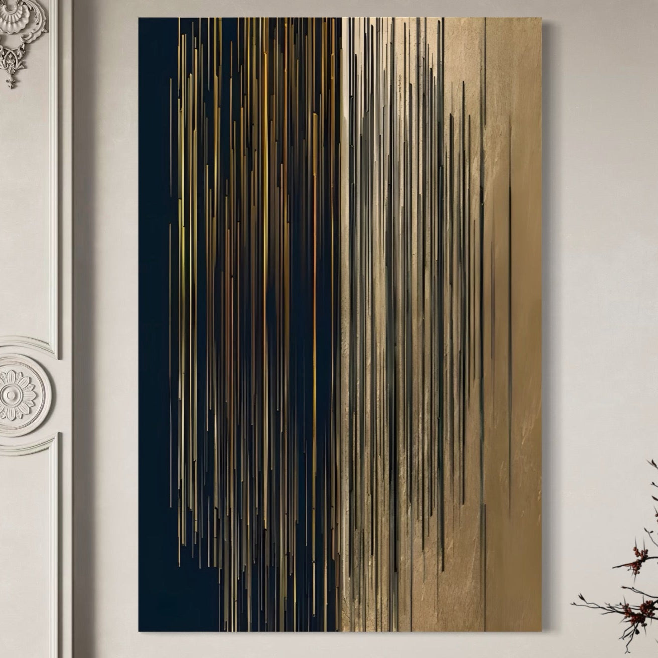 Tablou Canvas Premium LuxCanva® A1461, Armonie Liniara  , Living, Decorativ, Abstract, Auriu, Acord, Linii, Room, Culori Vibrante