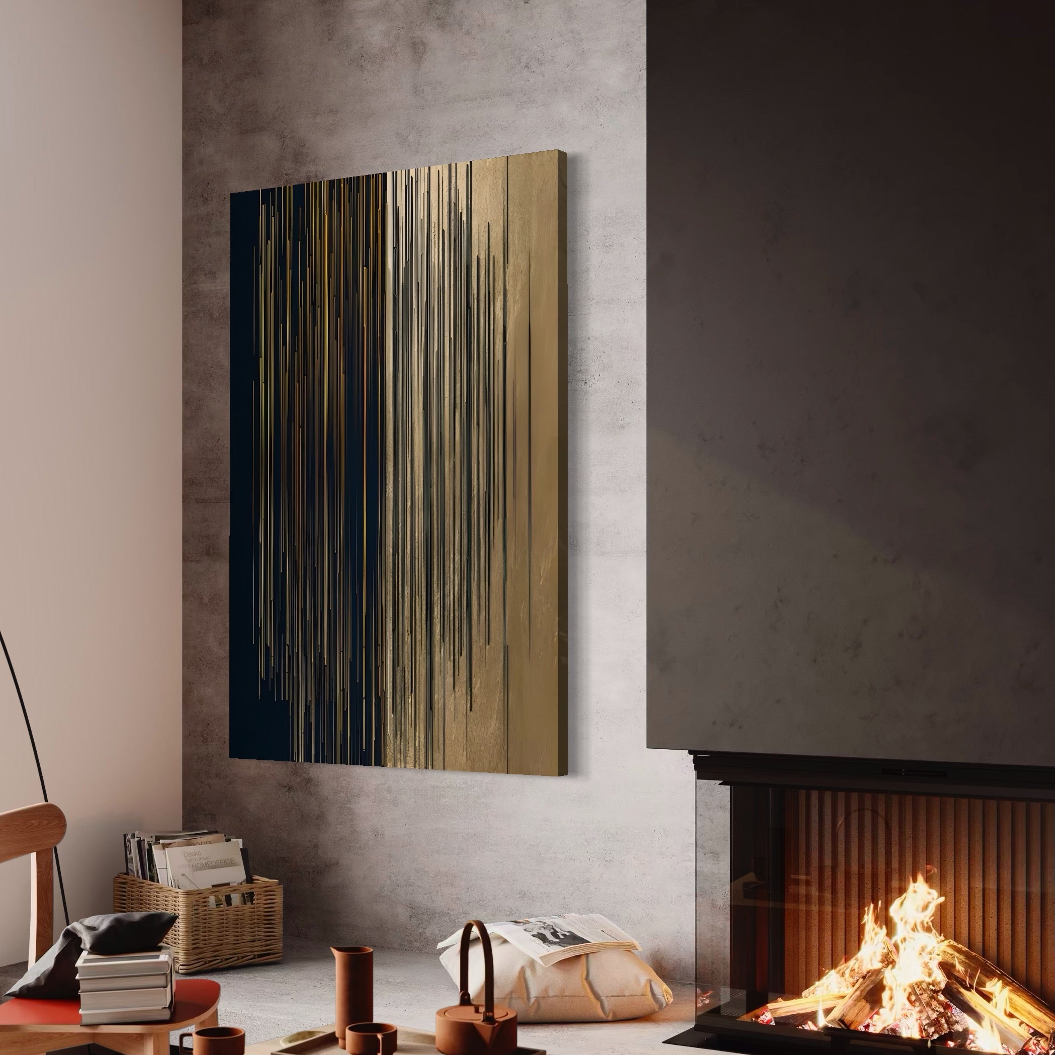 Tablou Canvas Premium LuxCanva® A1461, Armonie Liniara  , Living, Decorativ, Abstract, Auriu, Acord, Linii, Room, Culori Vibrante