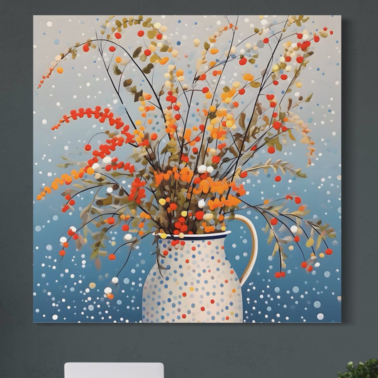 Tablou Canvas Premium LuxCanva® A1460, Vaza Cu Buline , Living, Decorativ, Flori, Primavara, Armonie, Room, Culori Vibrante