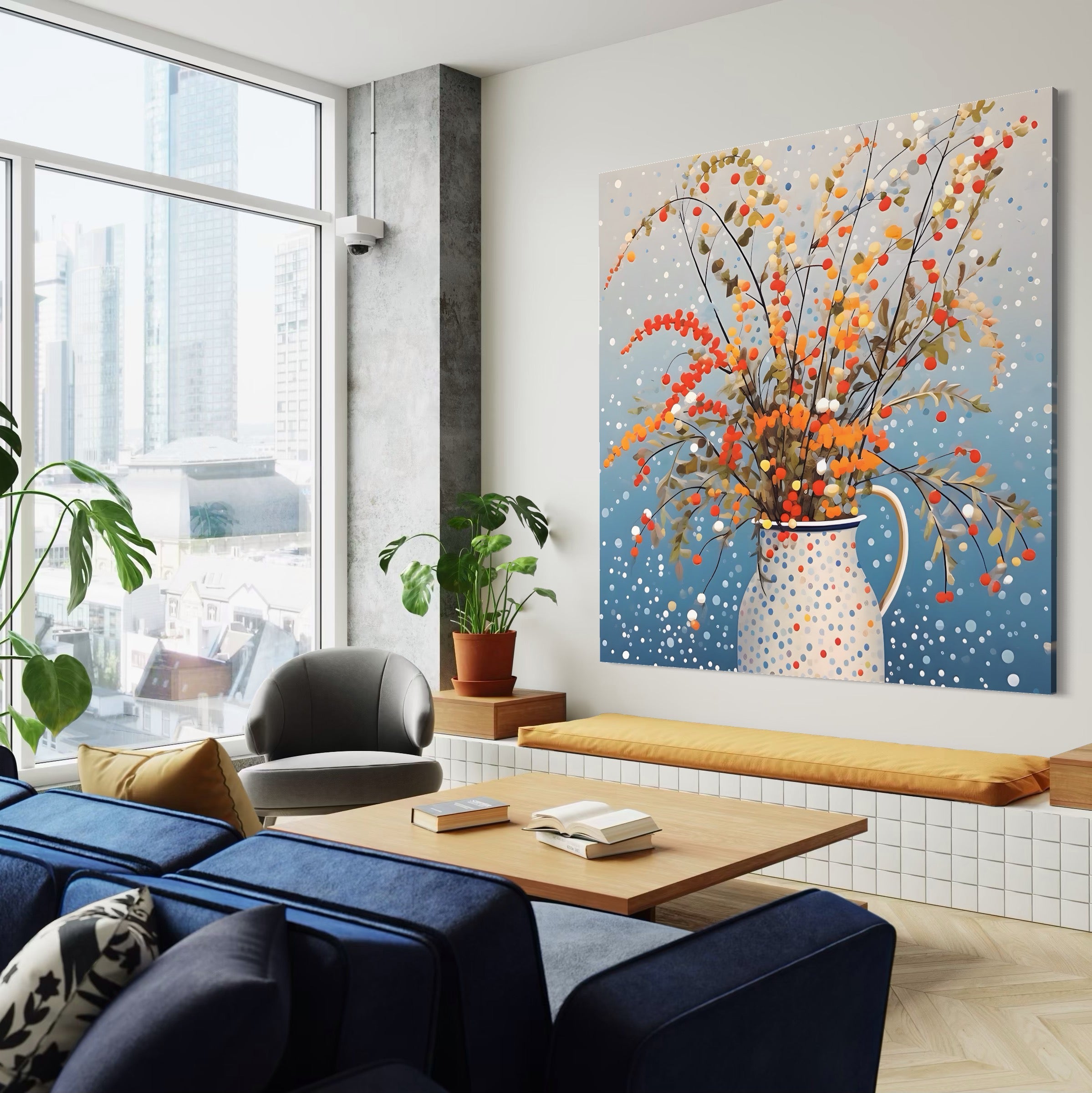 Tablou Canvas Premium LuxCanva® A1460, Vaza Cu Buline , Living, Decorativ, Flori, Primavara, Armonie, Room, Culori Vibrante