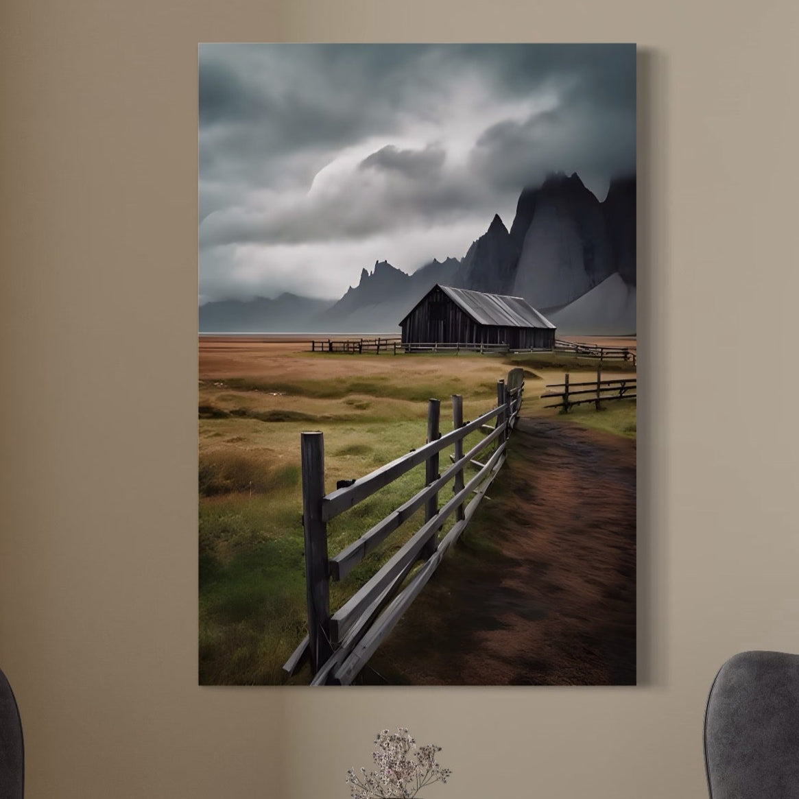 Tablou Canvas Premium LuxCanva® A1464, Langa Munti , Living, Casa, Peisaj, Gard, Decorativ, Culori Vibrante