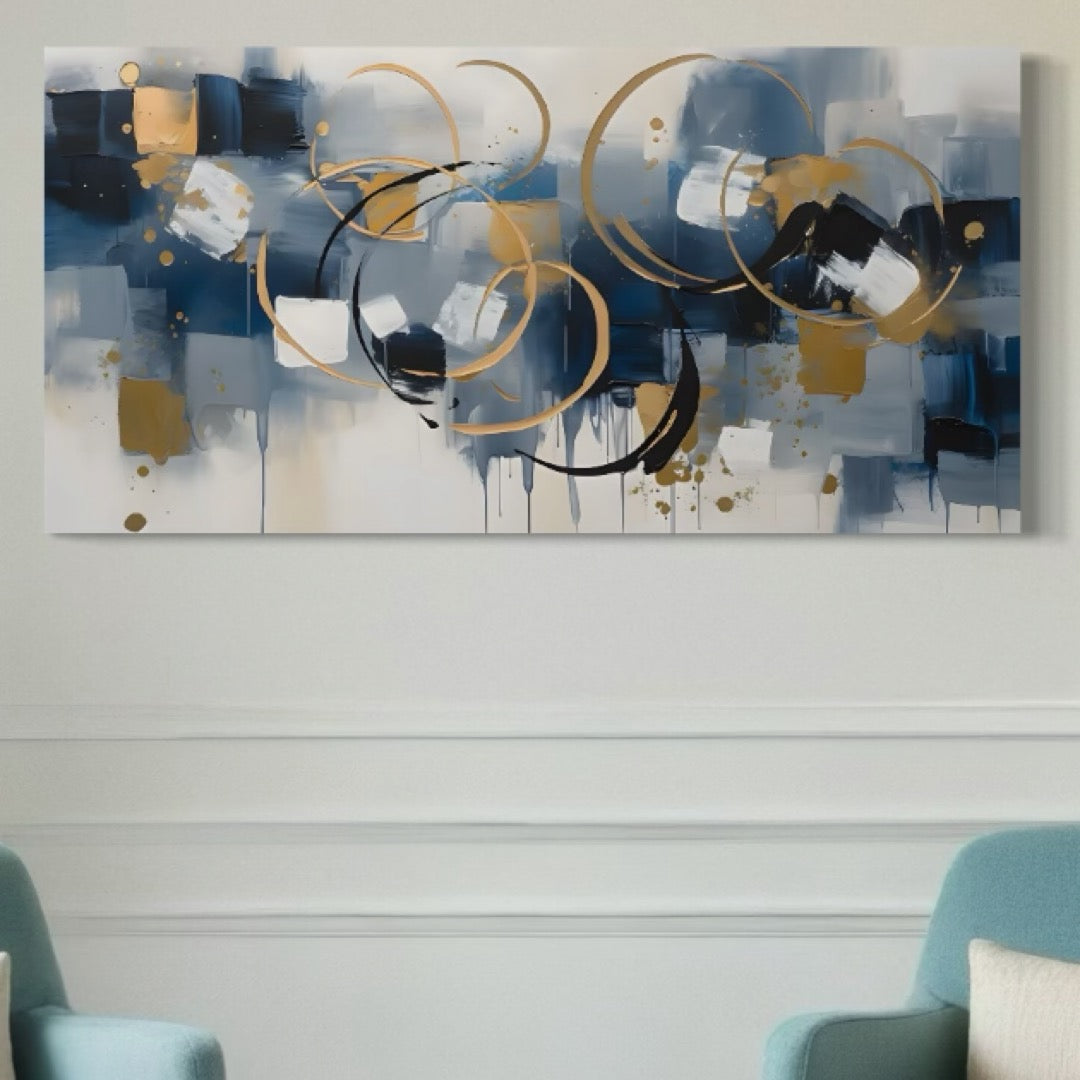 Tablou Canvas Premium LuxCanva® C1243 WhIte Gold And Blue Painting , Relaxare, Living Room, Culori Vibrante