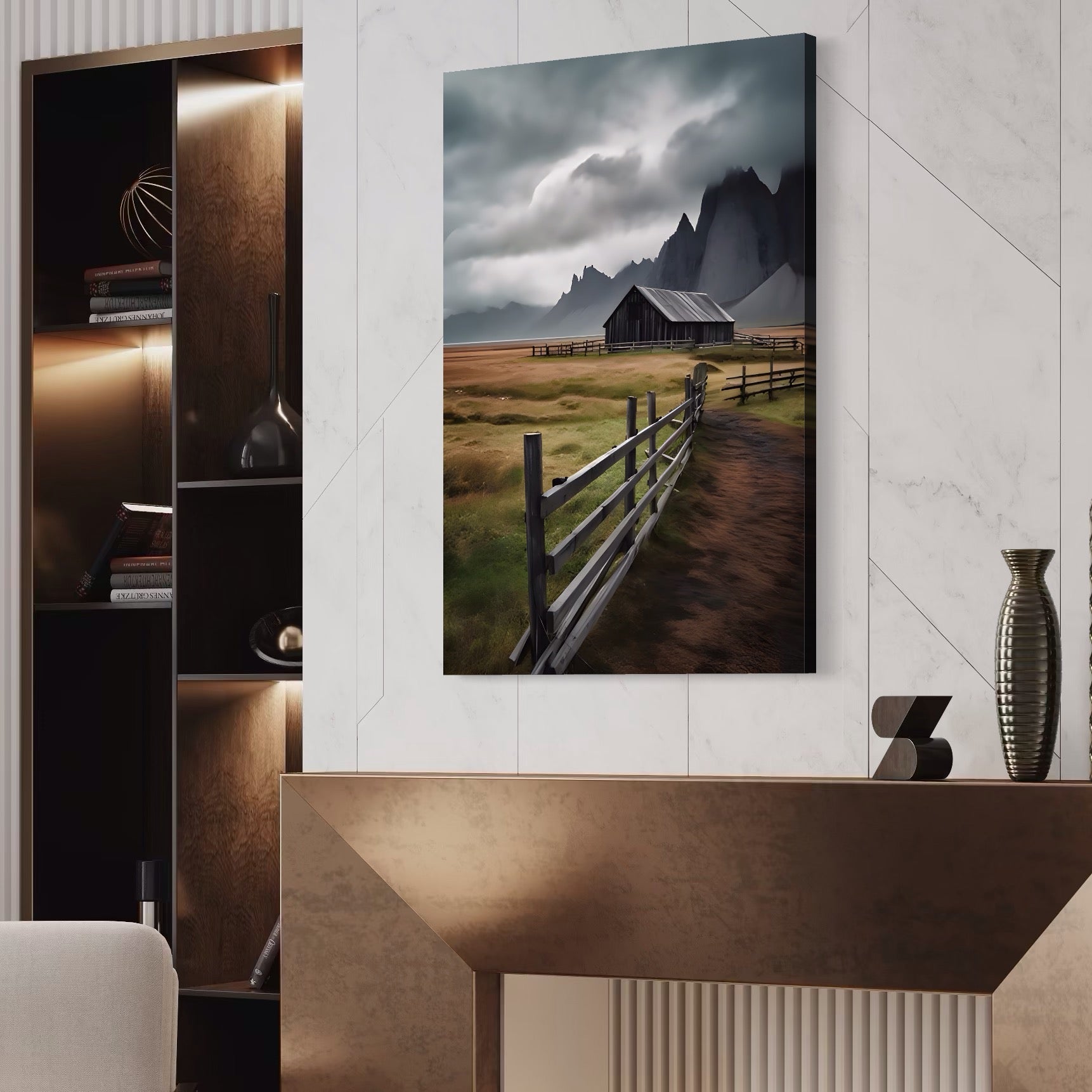 Tablou Canvas Premium LuxCanva® A1464, Langa Munti , Living, Casa, Peisaj, Gard, Decorativ, Culori Vibrante