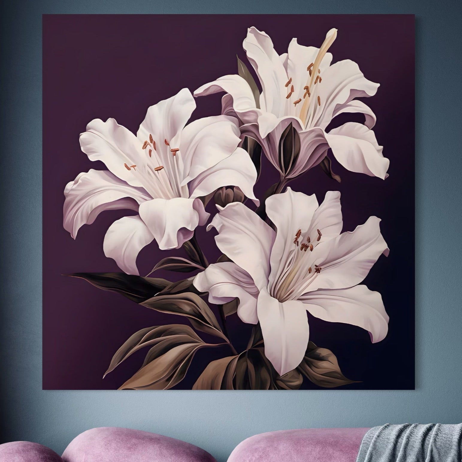 Tablou Canvas Premium LuxCanva® A1468, 3 Crini Albi , Living, Flori, Natura, Imperial, Decorativ, Room, Culori Vibrante