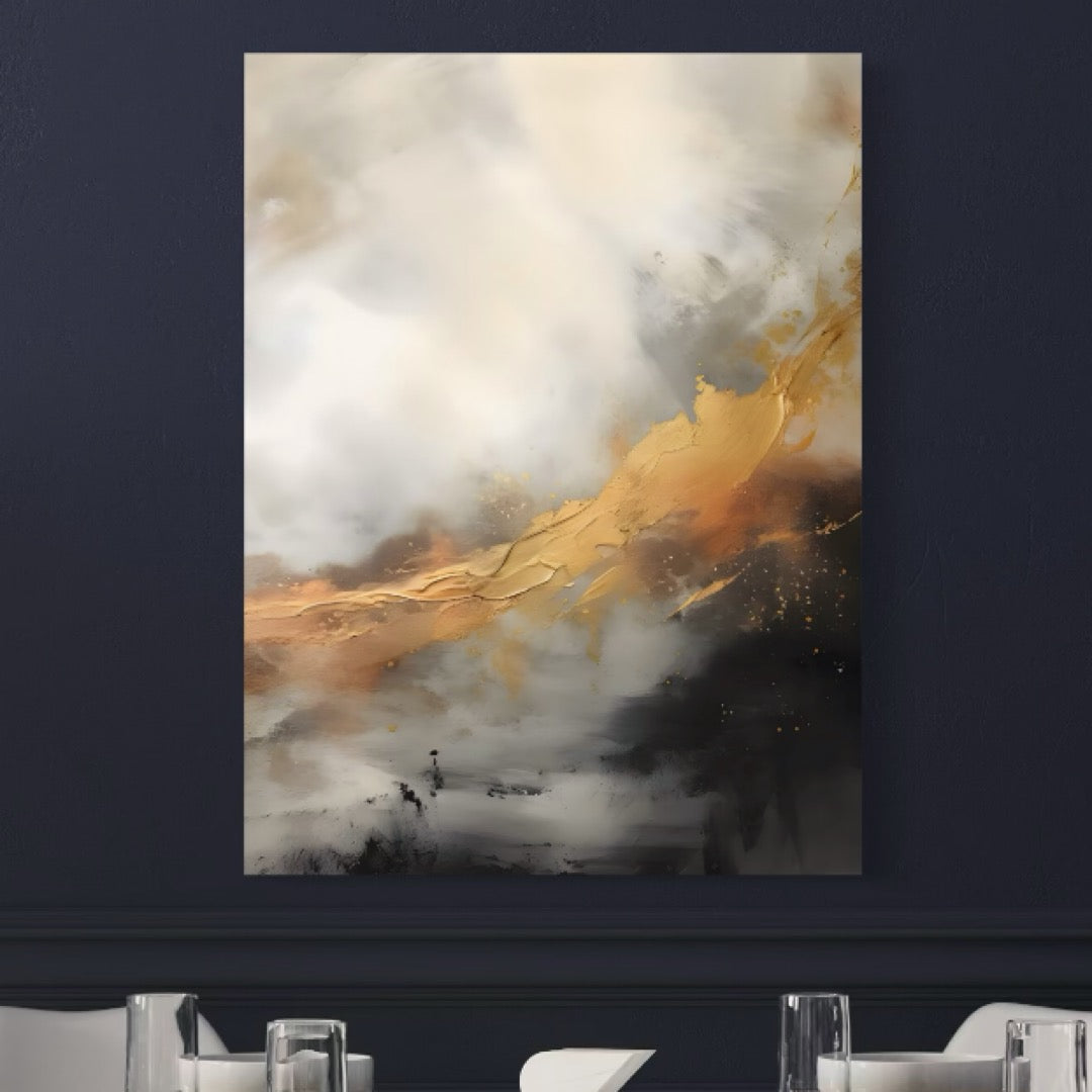 Tablou Canvas Premium LuxCanva® C1237, Gold And Grey Abstract Painting ,  Relaxare, Living Room, Culori Vibrante
