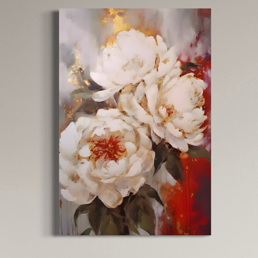 Tablou Canvas Premium LuxCanva® A1471, Textura Florala ,  Room, Planta, Bujor, Alb, Natura, Dormitor, Culori Vibrante