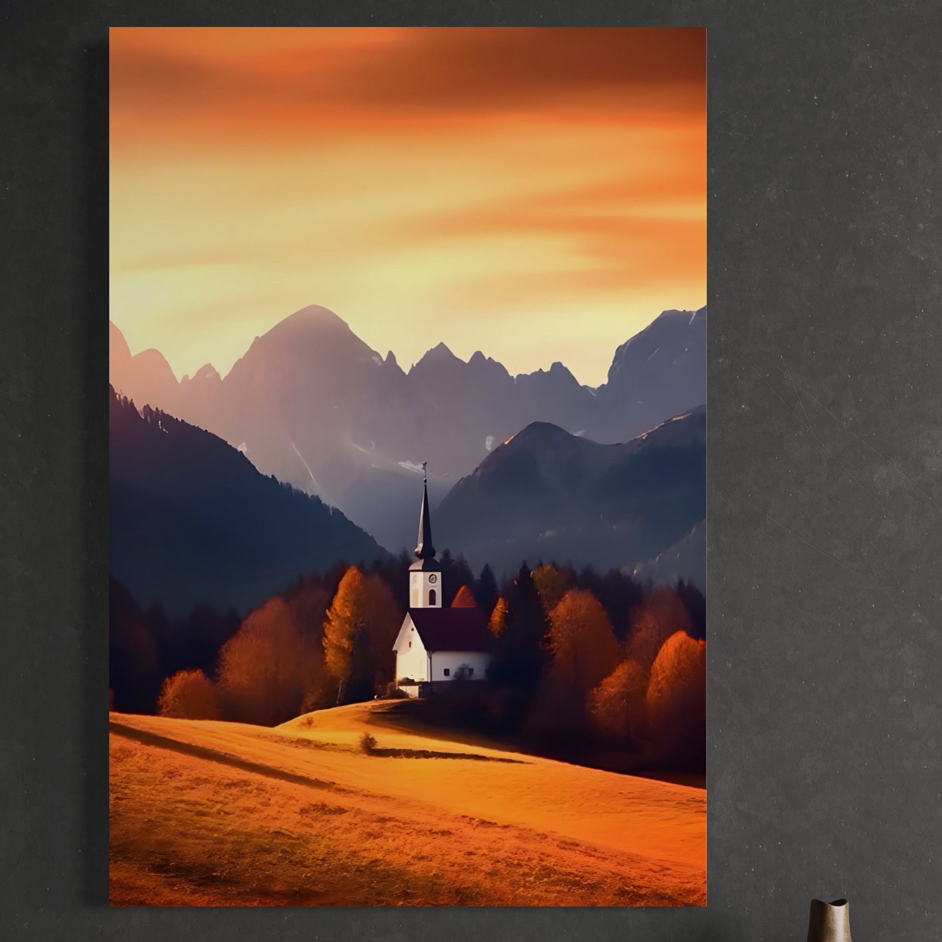 Tablou Canvas Premium LuxCanva® A1474, Biserica In Natura , Room, Padure, Campie, Apus, Liniste, Dormitor, Culori Vibrante