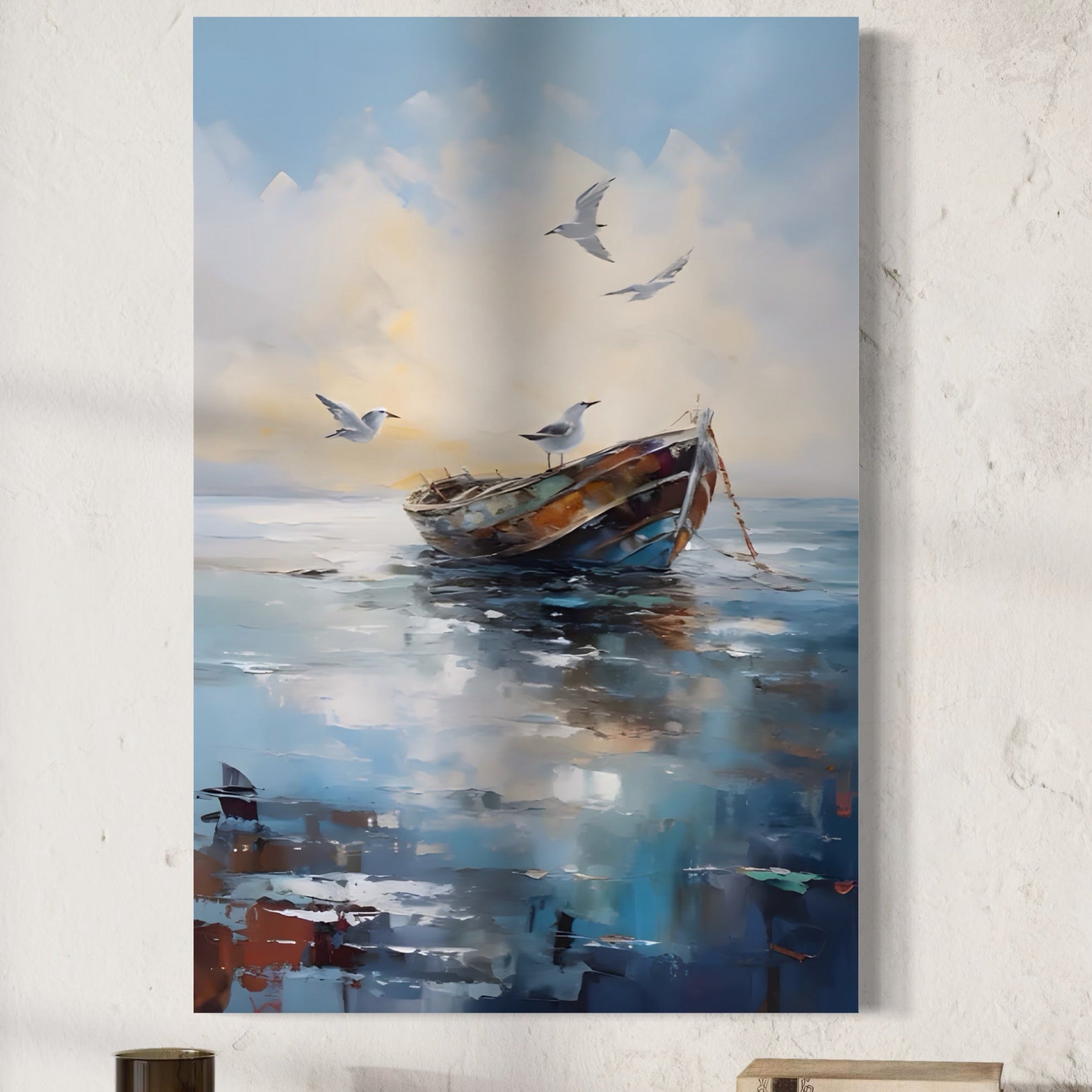 Tablou Canvas Premium LuxCanva® A1482, Pescarusul , Living, Barca, Mare, Pasari, Dormitor, Culori Vibrante
