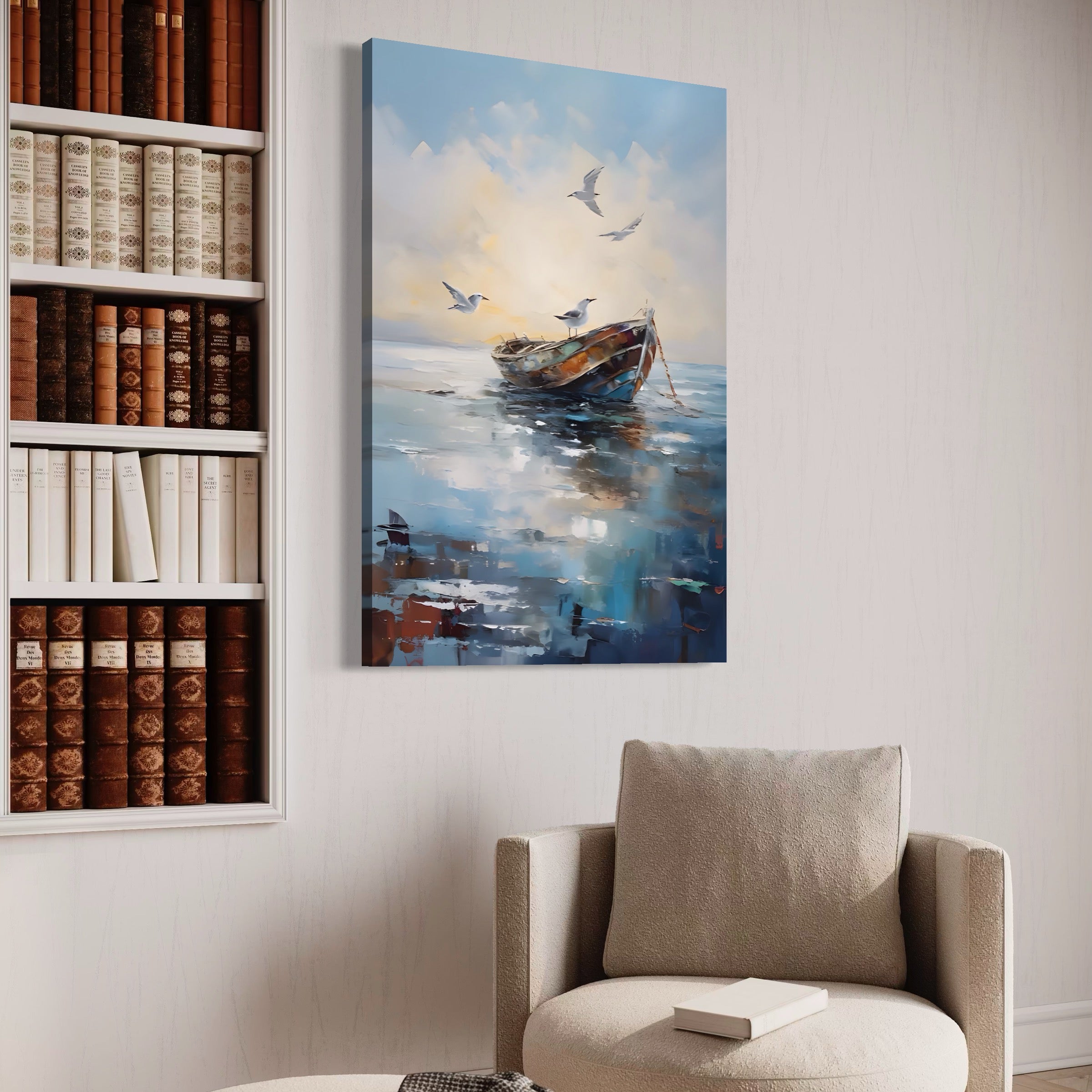 Tablou Canvas Premium LuxCanva® A1482, Pescarusul , Living, Barca, Mare, Pasari, Dormitor, Culori Vibrante
