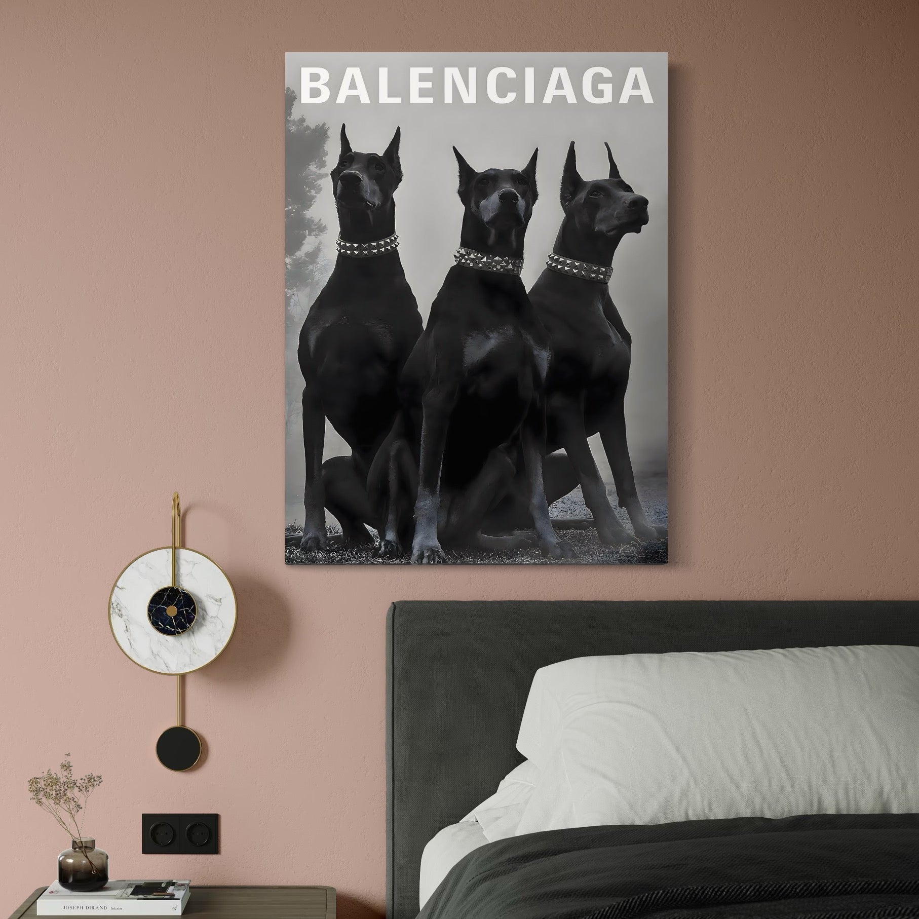 Tablou Canvas Premium, LuxCanva® B1058, Balenciaga Doberman, Decorativ, Birou, Lux, Brand, Salon, Caini, Alb si Negru
