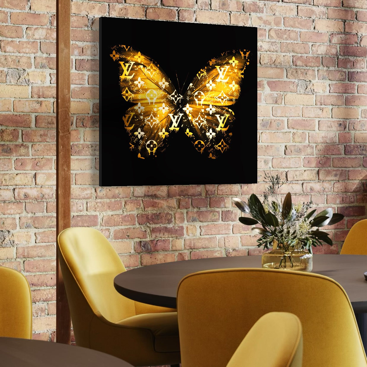 Tablou Canvas Premium, LuxCanva® B1084, Fluturele Louis Vuitton, Living, Casa De Moda, Paris, Birou, Fashion, Luxury, Fluture, Negru Si Auriu