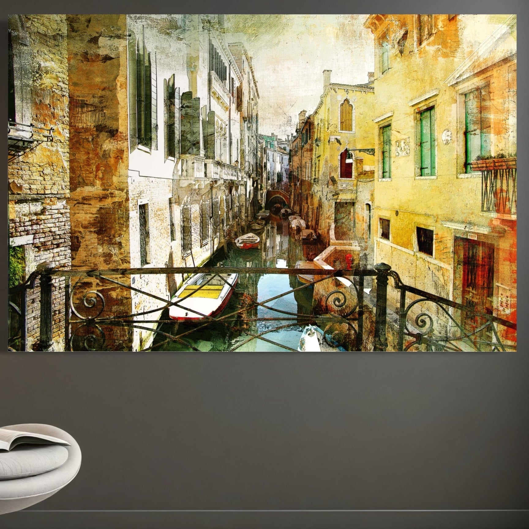 Tablou Canvas Premium LuxCanva® A1067, Plimbare In Venetia , Gondola, Barca, Case, Culori Vibrante