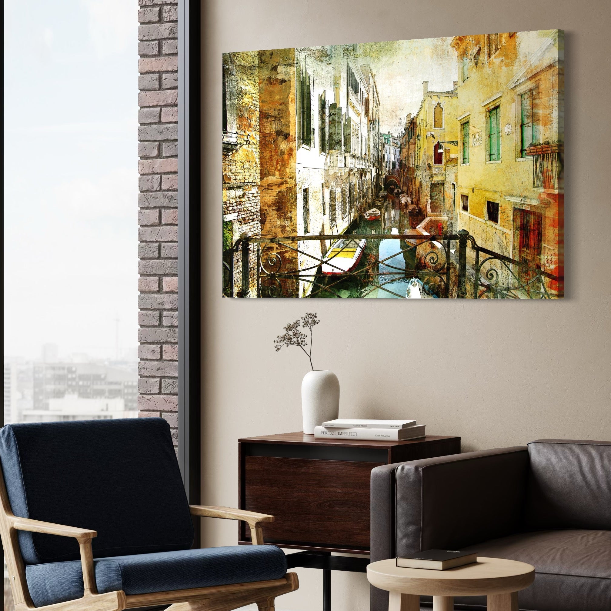 Tablou Canvas Premium LuxCanva® A1067, Plimbare In Venetia , Gondola, Barca, Case, Culori Vibrante