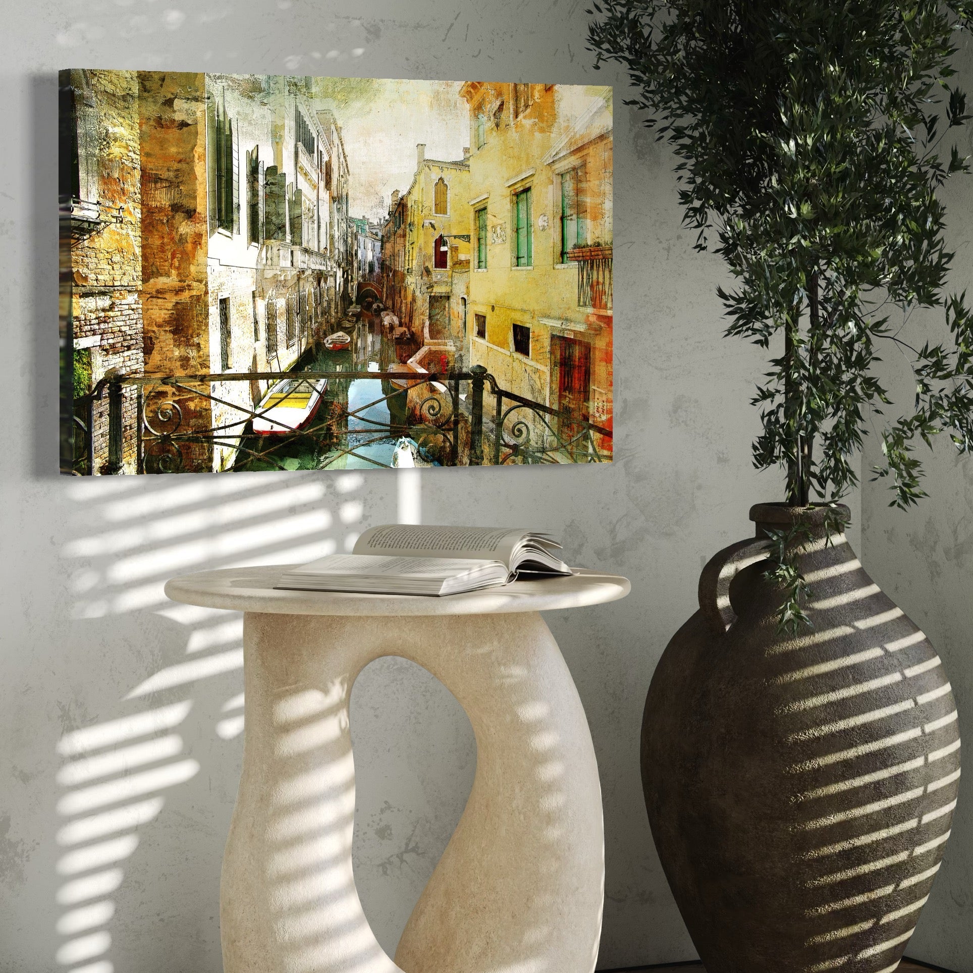 Tablou Canvas Premium LuxCanva® A1067, Plimbare In Venetia , Gondola, Barca, Case, Culori Vibrante