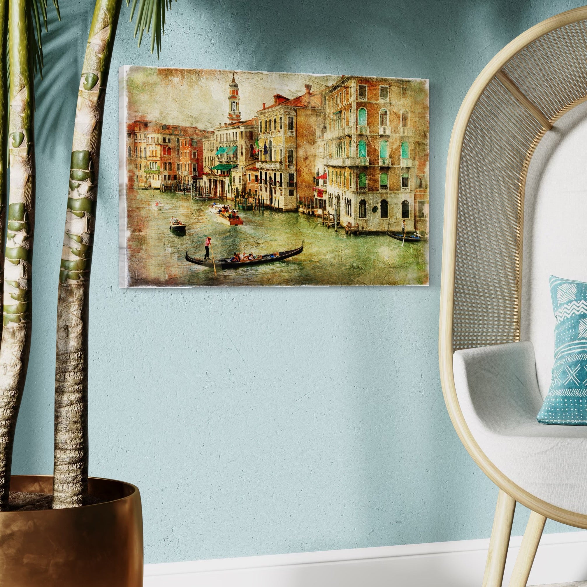 Tablou Canvas Premium LuxCanva® A1070, Plimbare Cu Gondola , Oameni, Canal Grande, Barci, Case, Culori Vibrante