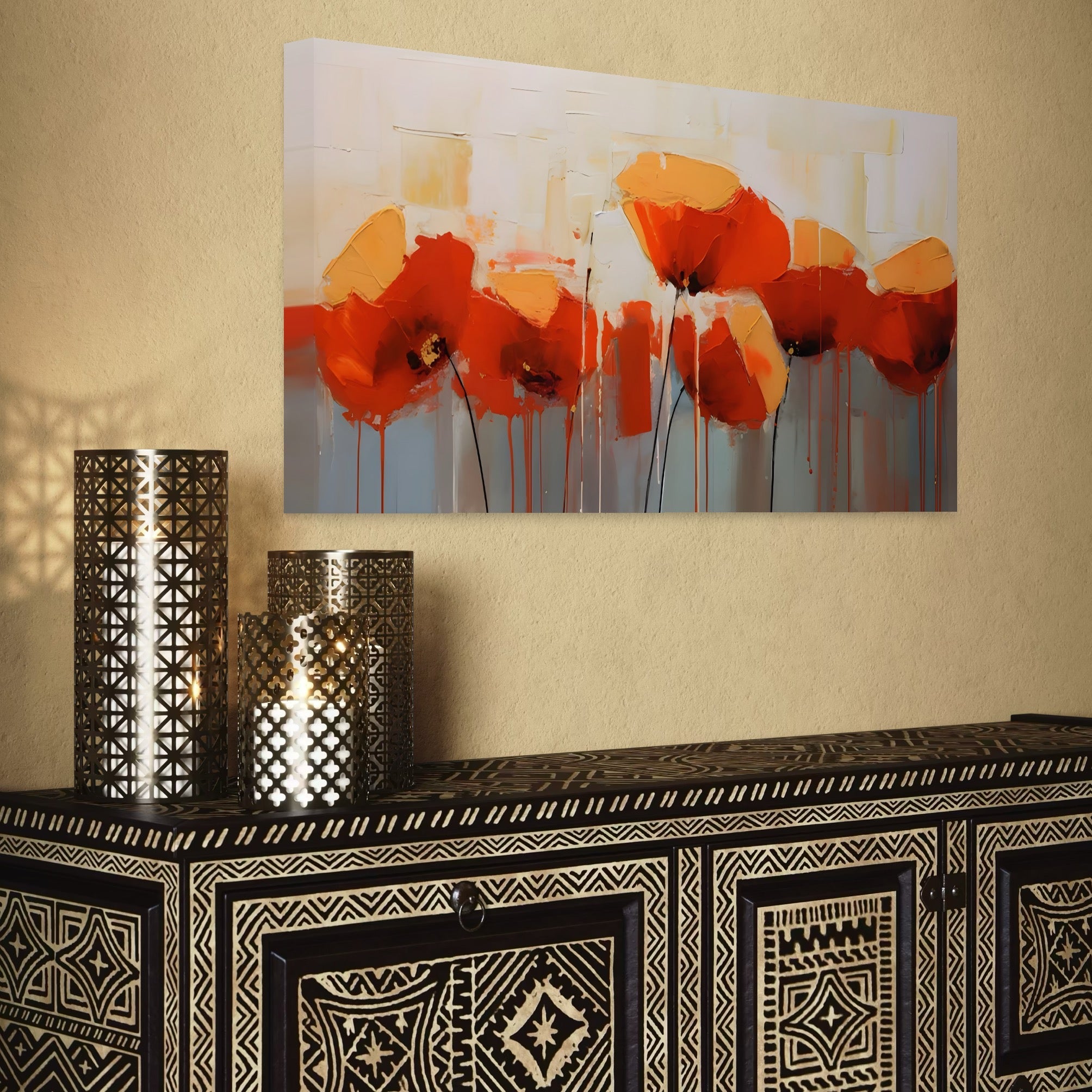 Tablou Canvas Premium LuxCanva® A1377, Red Flowers , Dormitor, Maci, Pictura, Flori, Decorativ, Living, Culori Vibrante