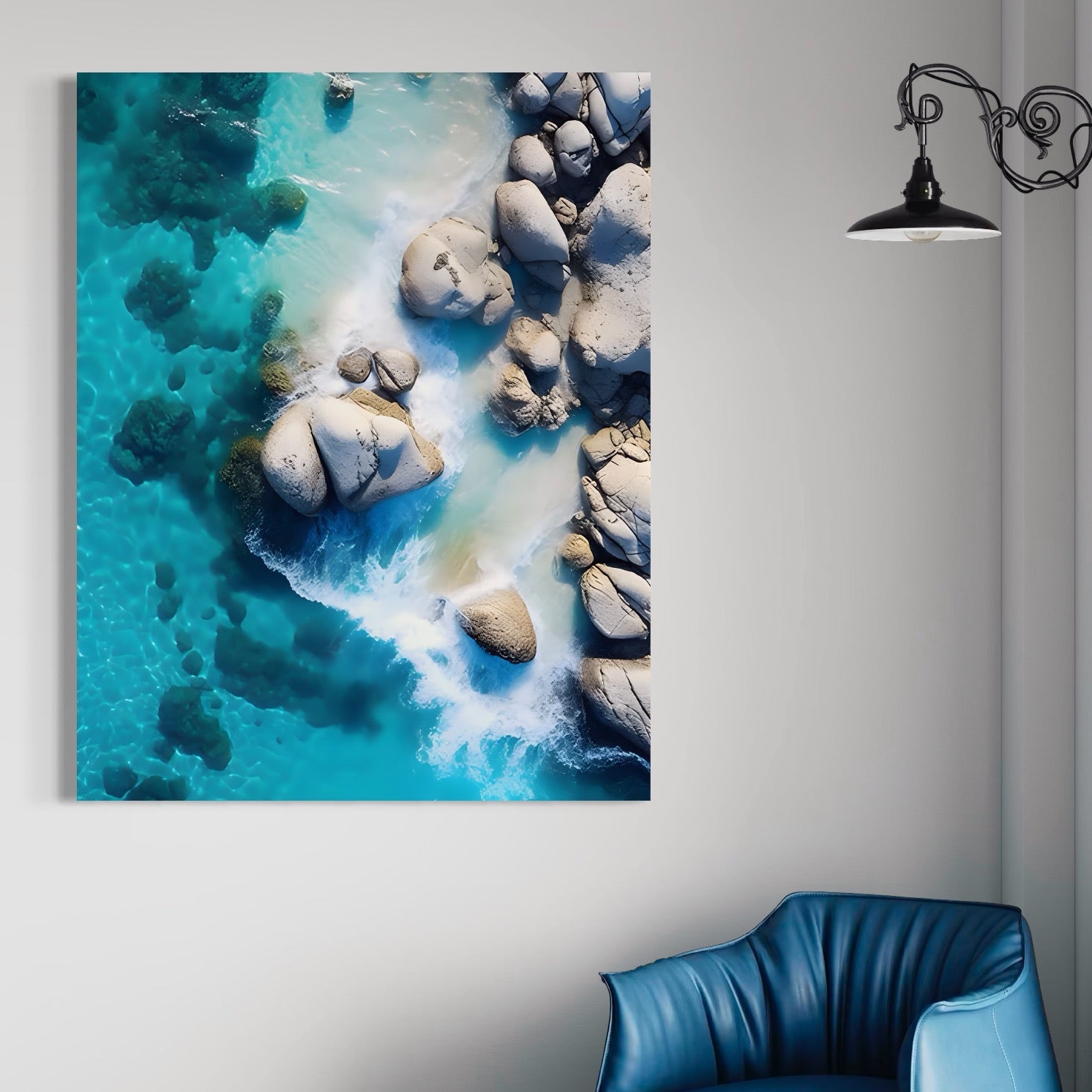 Tablou Canvas Premium LuxCanva® A1492, Sea Stone , Room, Pietre, Stanci, Mare, Turcoaz, Dormitor, Culori Vibrante