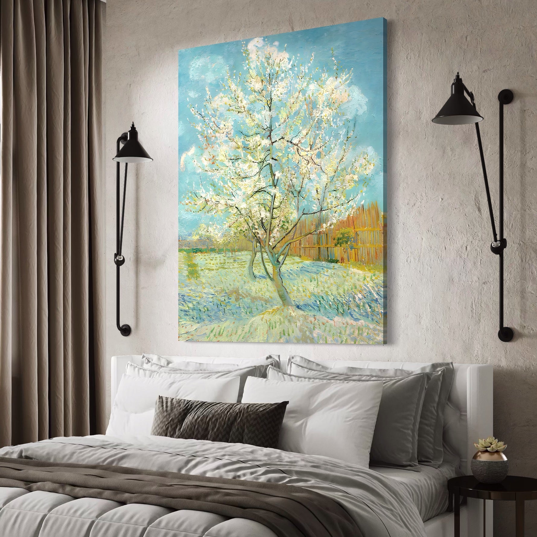 Tablou Canvas Premium LuxCanva® A1497, Piersicul Roz , Room, Pom, Flori, Van Gogh, Pictura, Living, Culori Vibrante