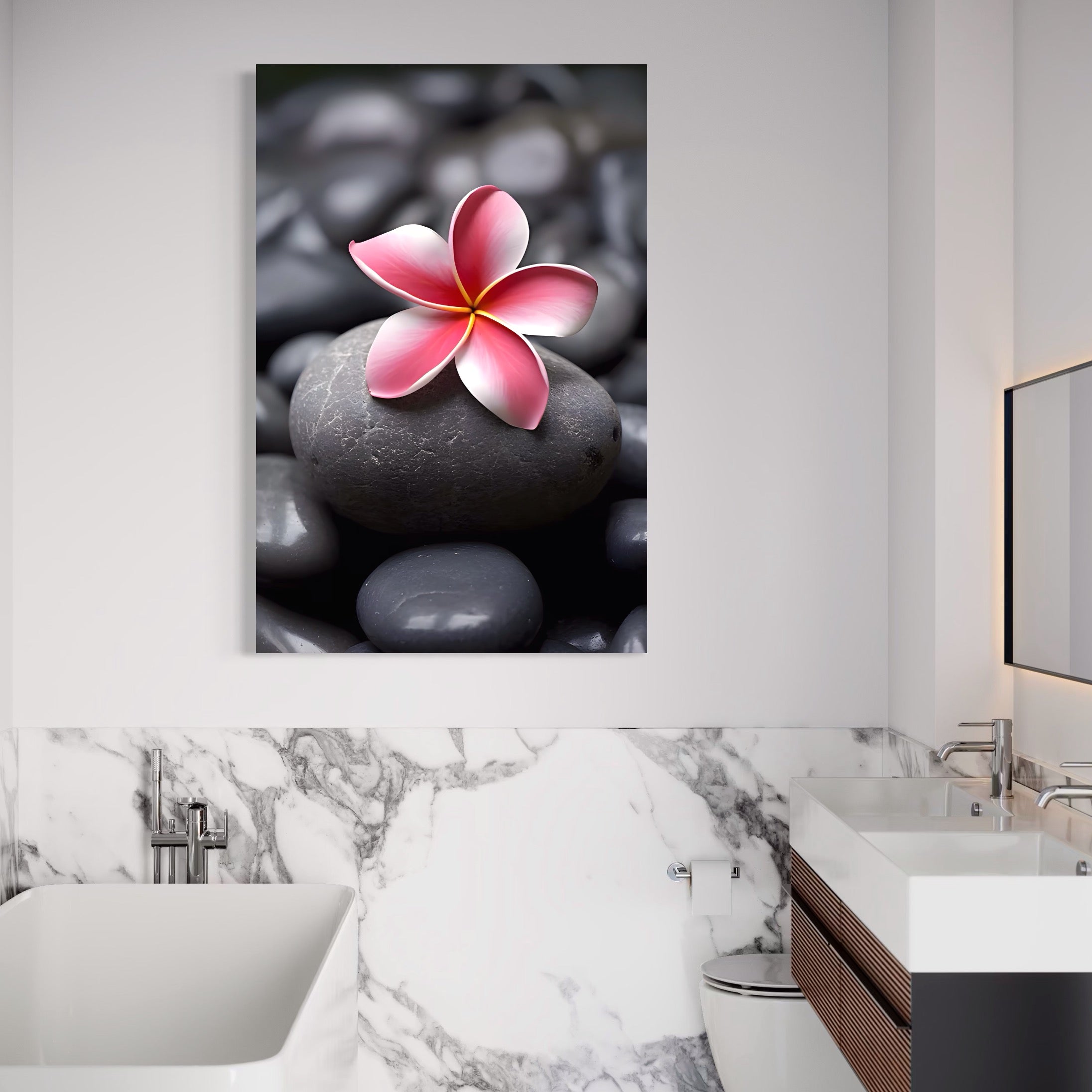 Tablou Canvas Premium LuxCanva® A1498, Flower Spa , Room, Relaxare, Floare Roz, Pietre, Decorativ, Living, Culori Vibrante