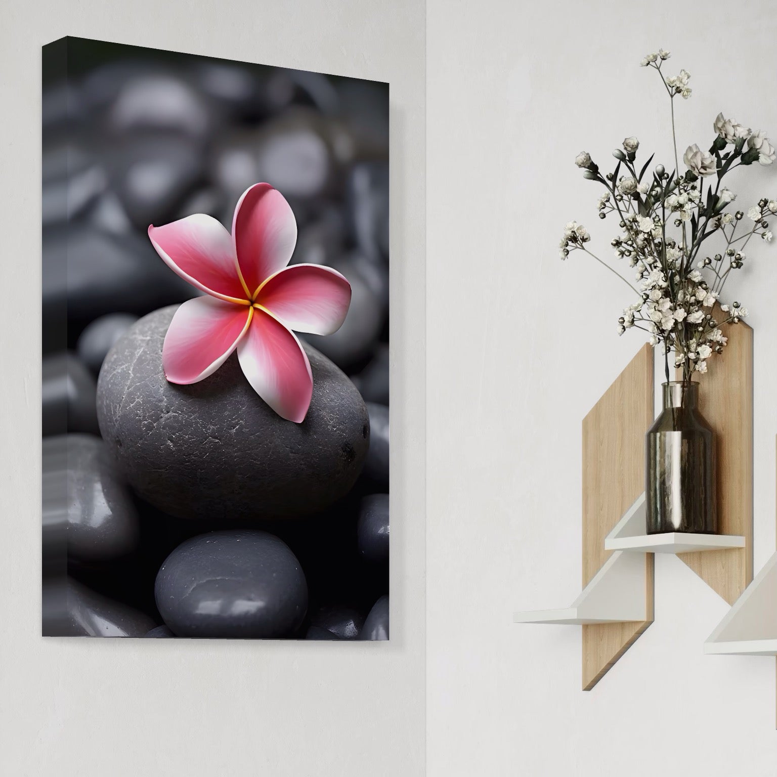 Tablou Canvas Premium LuxCanva® A1498, Flower Spa , Room, Relaxare, Floare Roz, Pietre, Decorativ, Living, Culori Vibrante