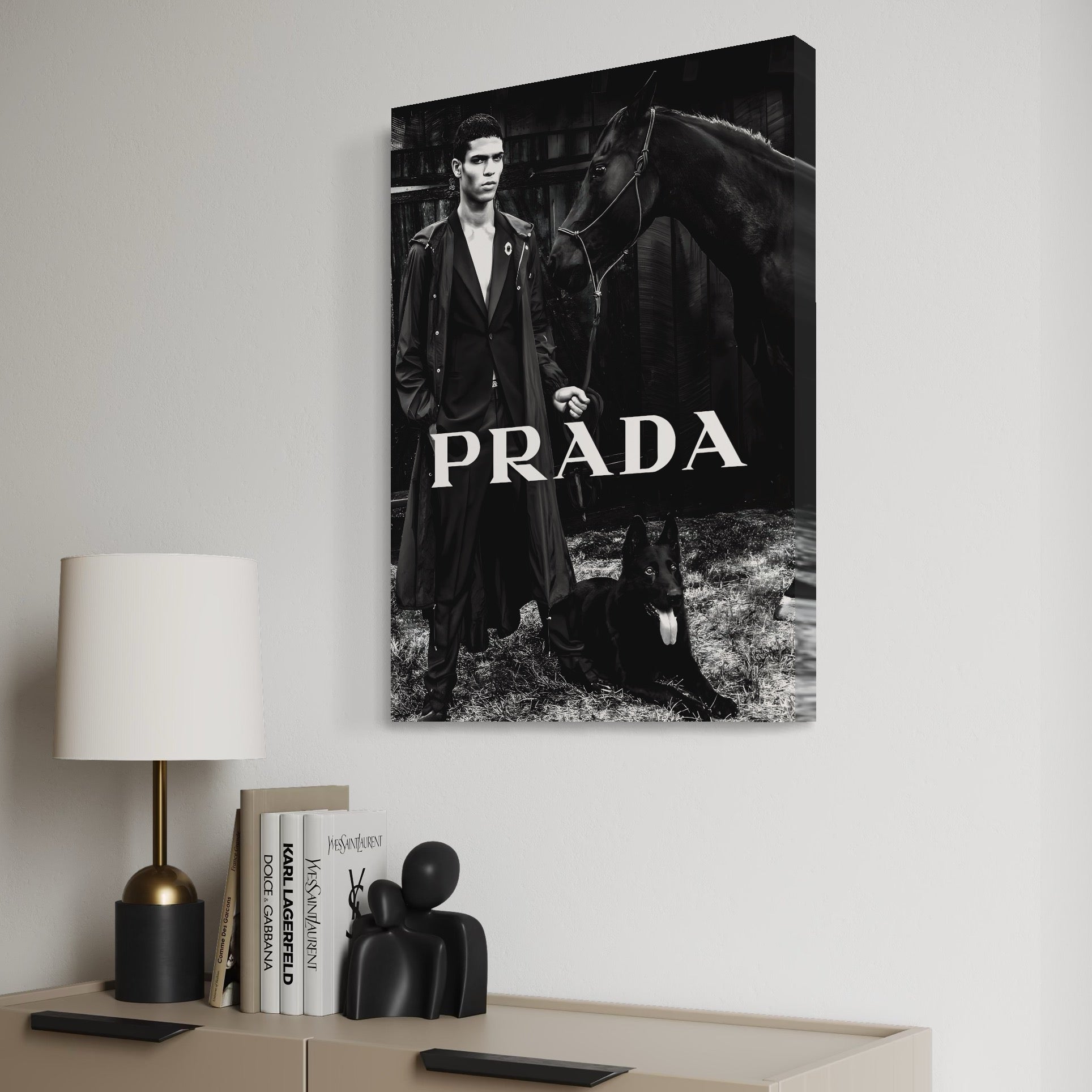 Tablou Canvas Premium, LuxCanva® A1129, Prada Men, Moda, Luxury Brands, Fashion, Alb, Negru