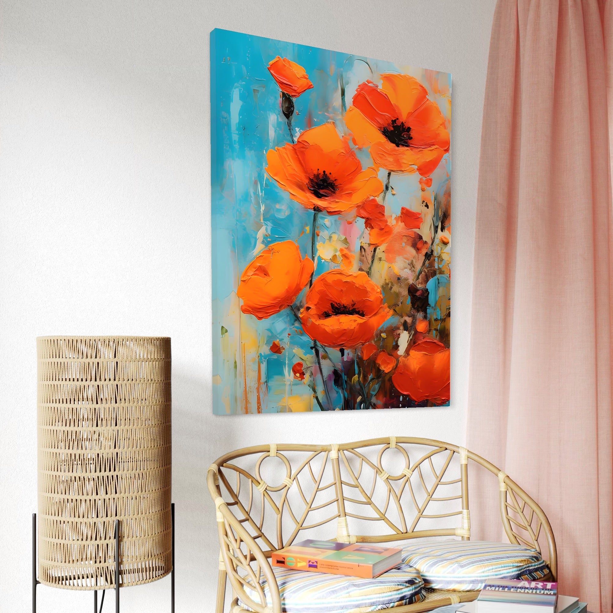 Tablou Canvas Premium LuxCanva® A1501, Orange Poppies , Decorativ, Flori, Campie, Natura, Rosu, Living, Culori Vibrante