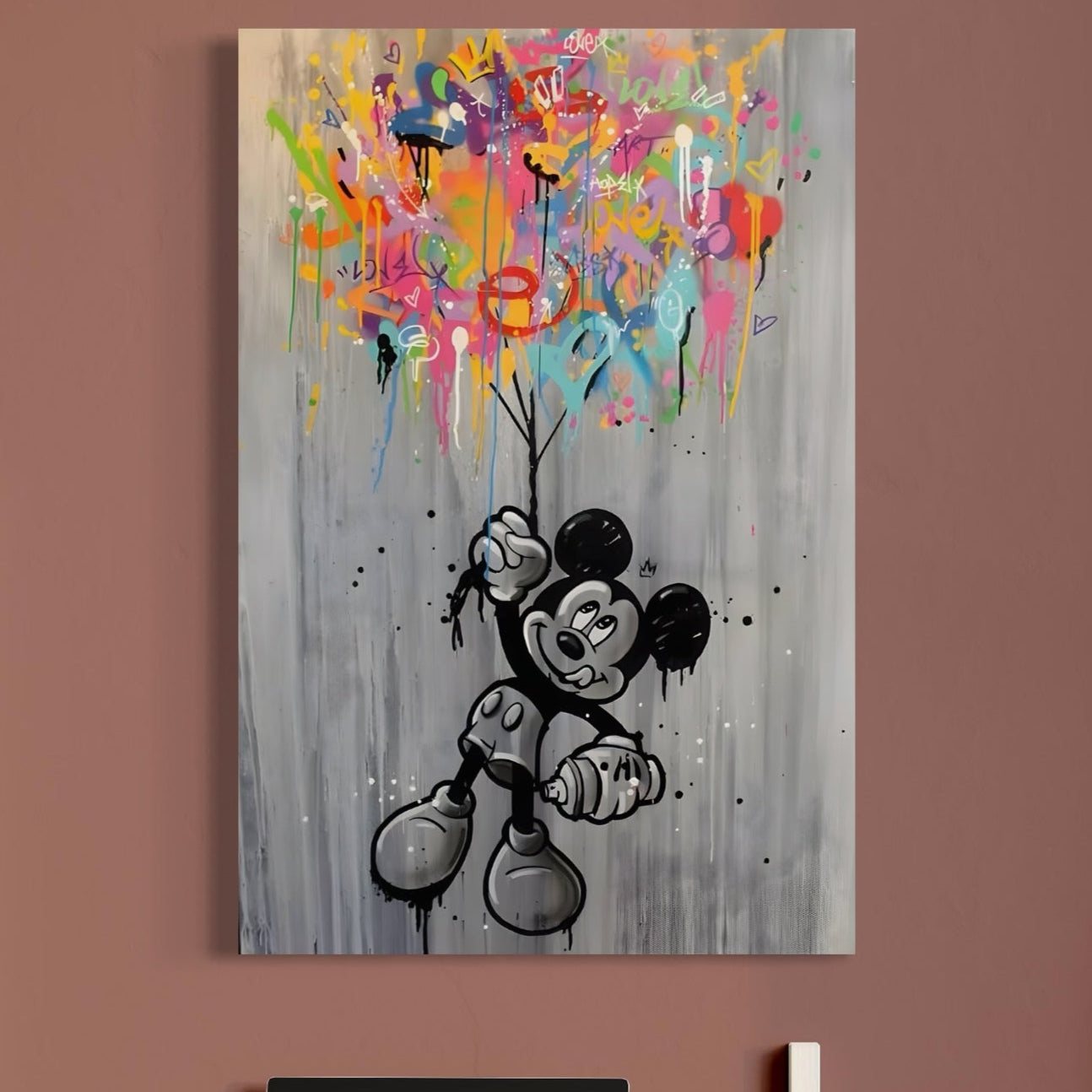 Tablou Canvas Premium, LuxCanva® A1219, Mickey With Balloons, Decorativ, Camera Copil, Desene Animate, Disney, Baloane Colorate, Dormitor, Culori Vibrante