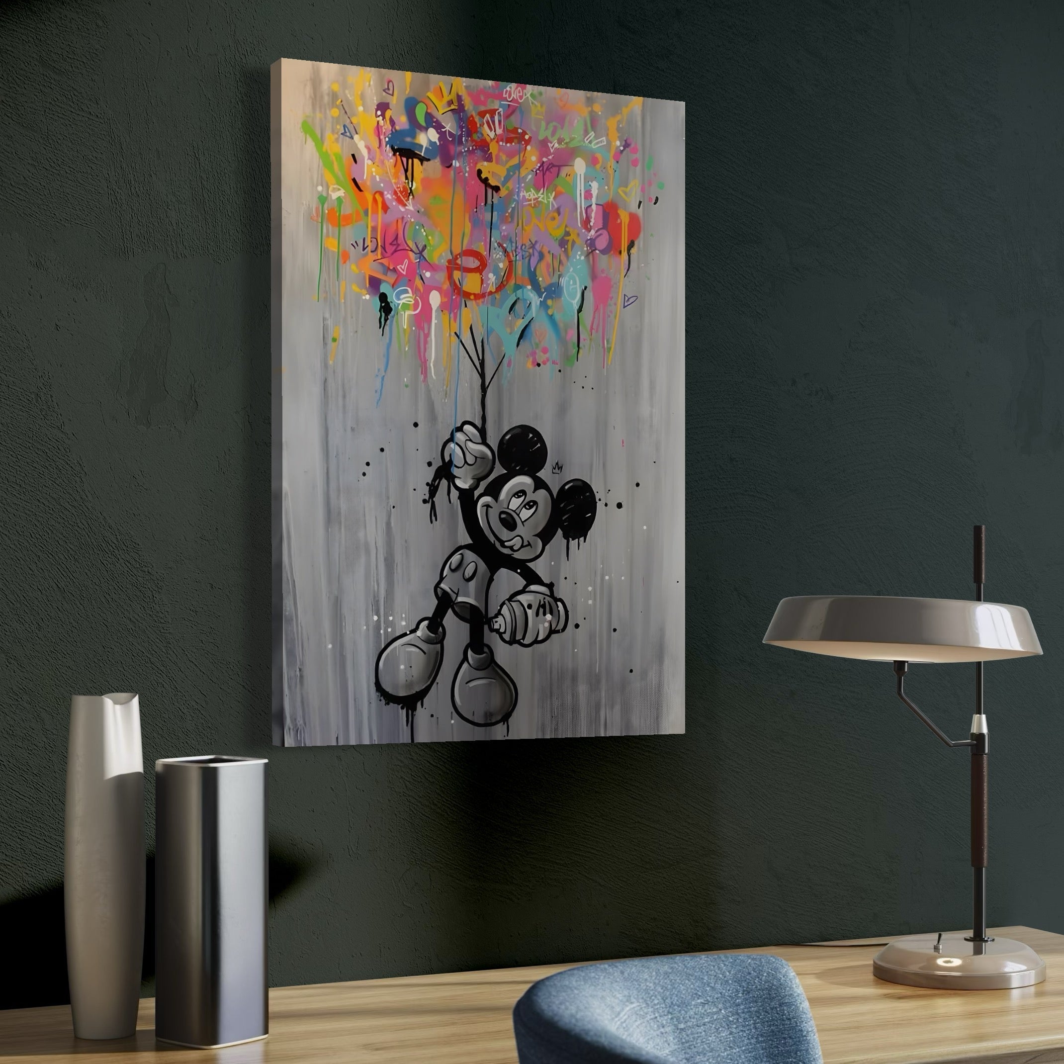 Tablou Canvas Premium, LuxCanva® A1219, Mickey With Balloons, Decorativ, Camera Copil, Desene Animate, Disney, Baloane Colorate, Dormitor, Culori Vibrante