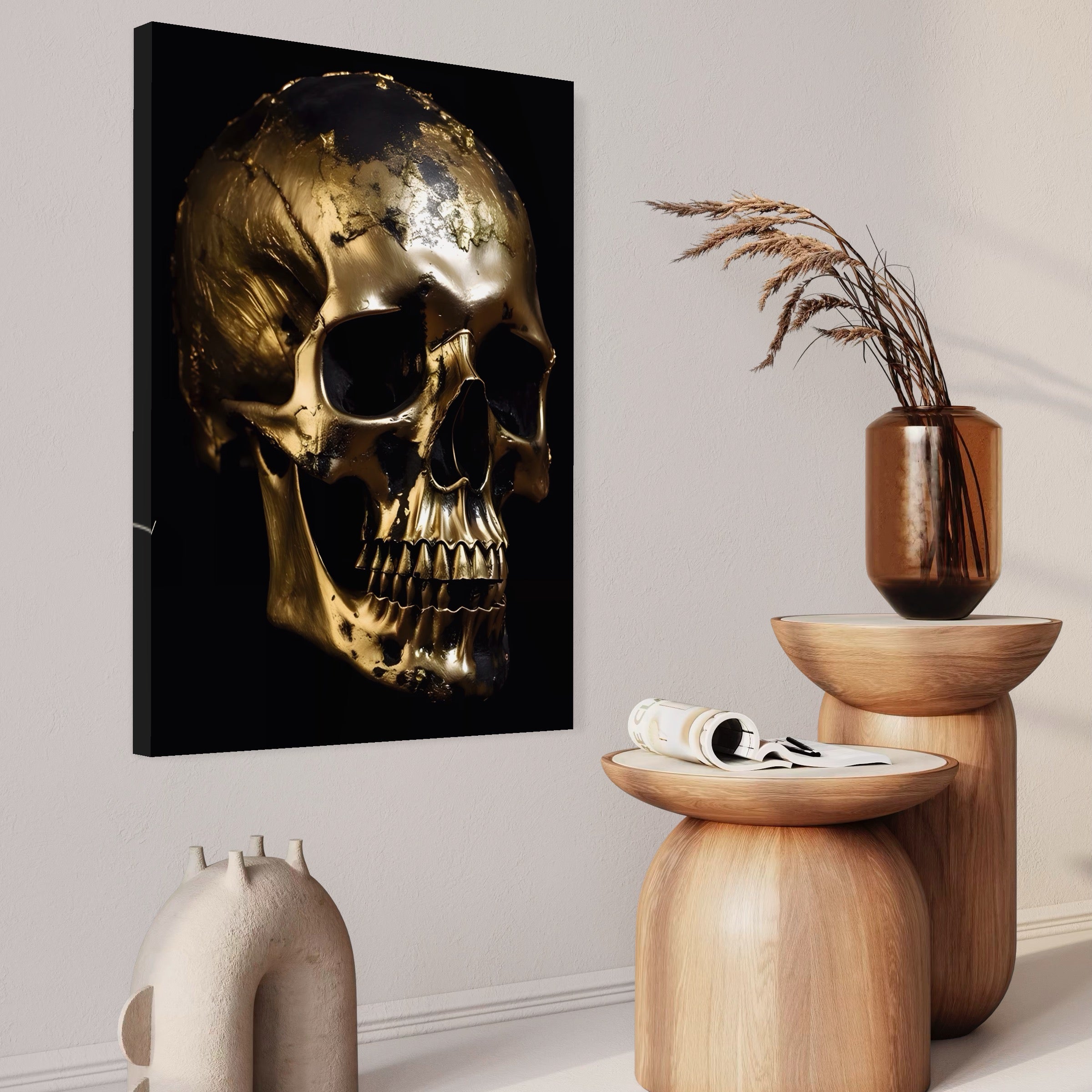 Tablou Canvas Premium LuxCanva® A1505, Craniul Auriu , Auriu, Decorativ, Straniu, Room, Culori Vibrante