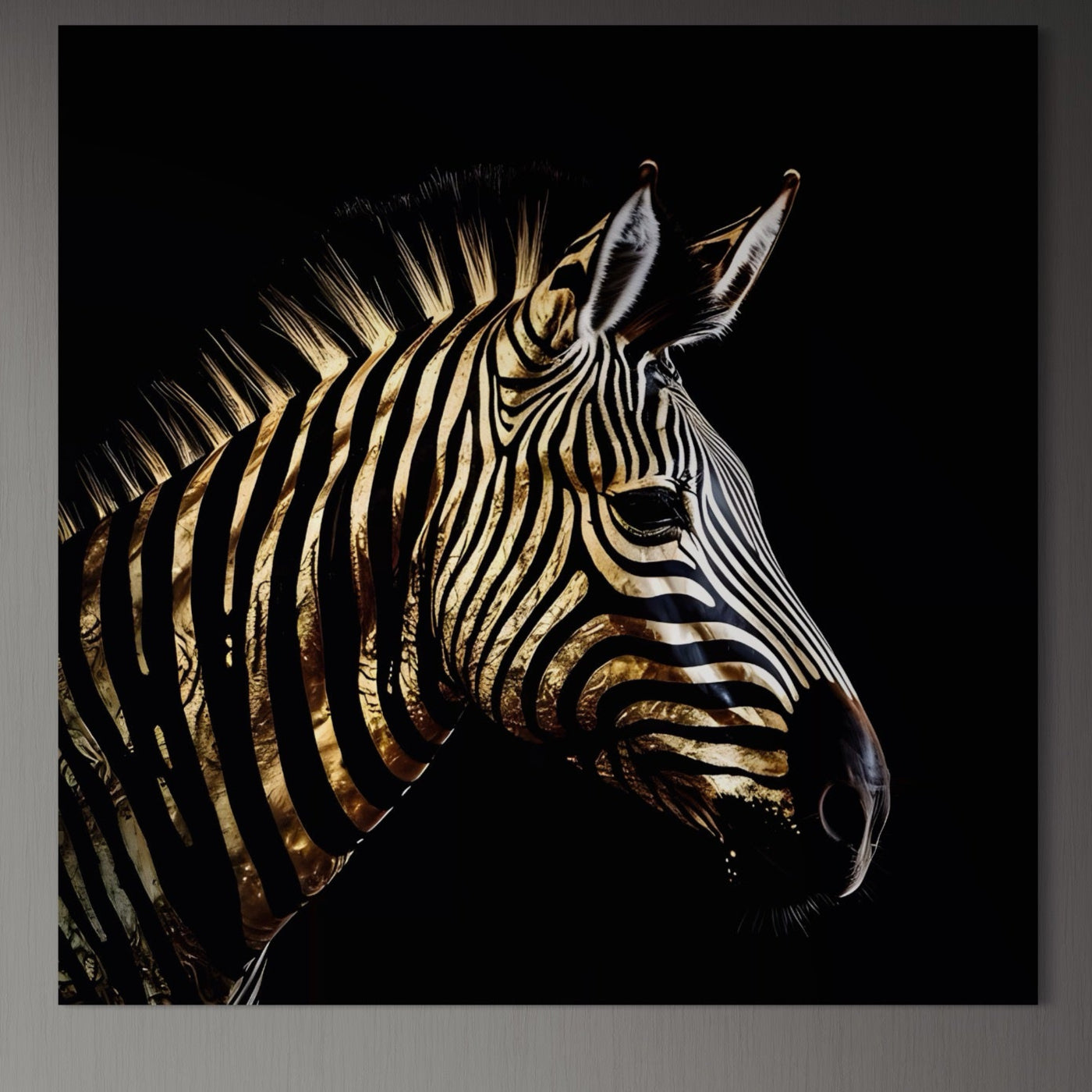 Tablou Canvas Premium LuxCanva® A1514, Zebra Aurie , Room, Animal, Safari, Gold, Decorativ, Living, Culori Vibrante