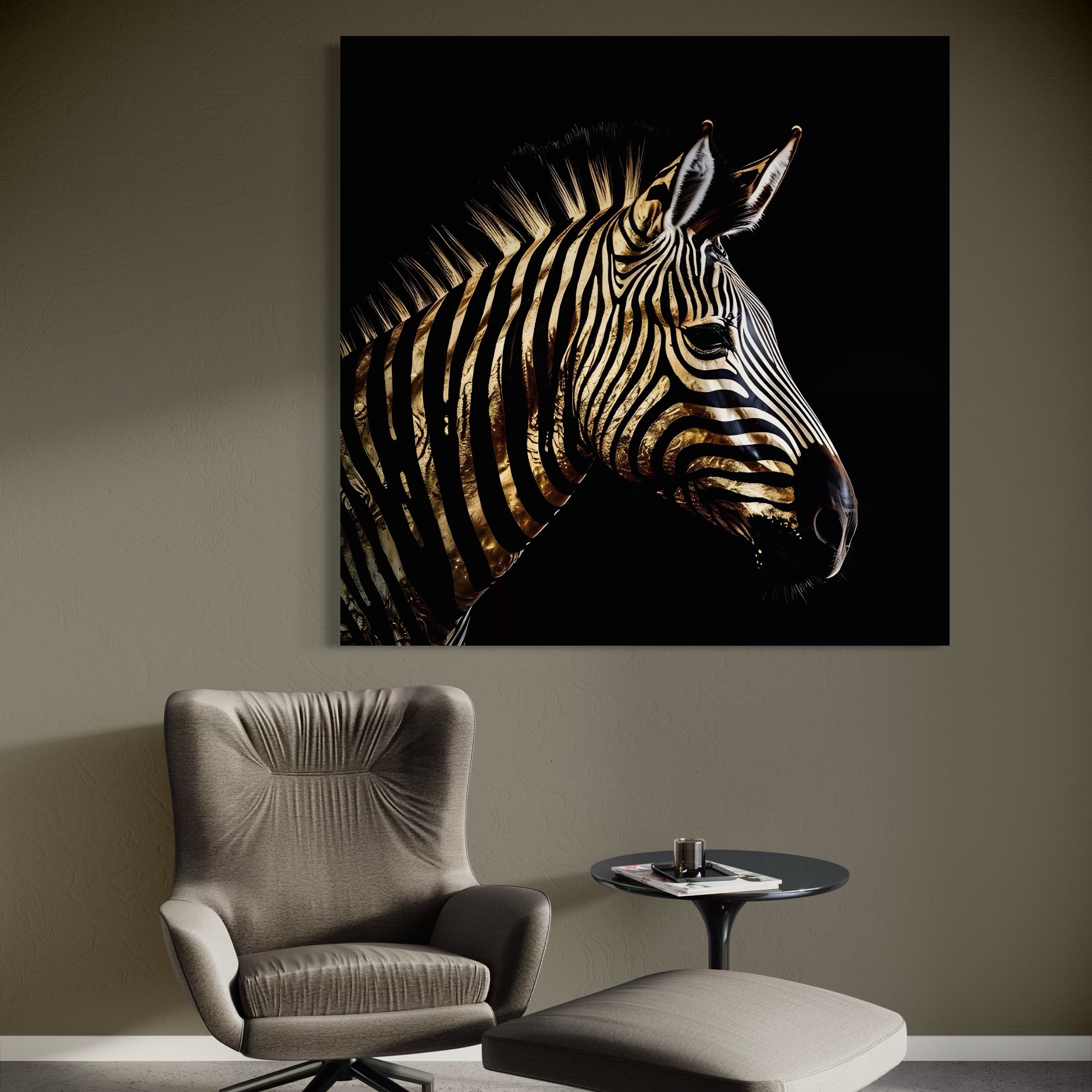 Tablou Canvas Premium LuxCanva® A1514, Zebra Aurie , Room, Animal, Safari, Gold, Decorativ, Living, Culori Vibrante