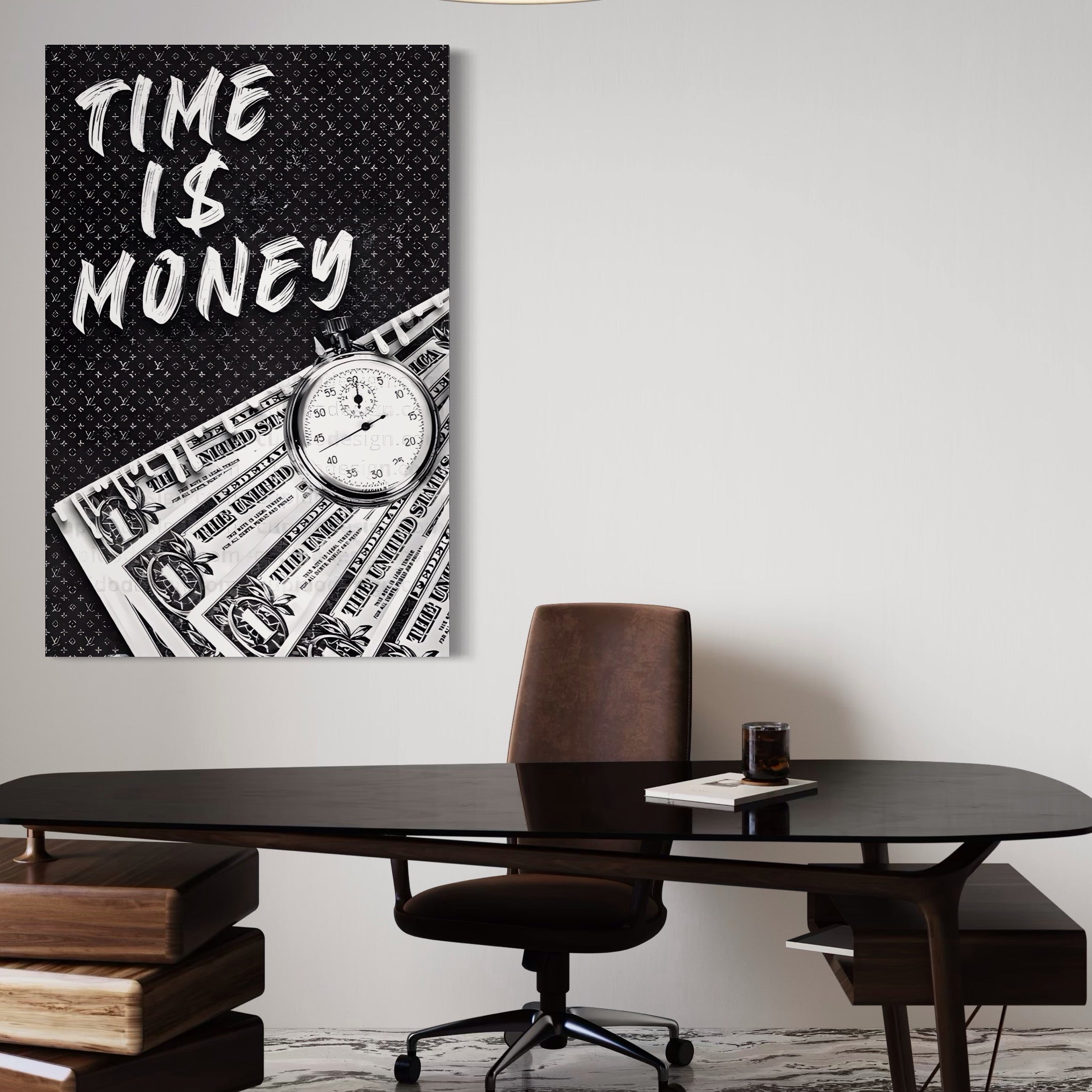 Tablou Canvas Premium LuxCanva® A1521, Time Is Money ,  Room, Ceas, Timp, Munca, Motivational, Dormitor, Culori Vibrante