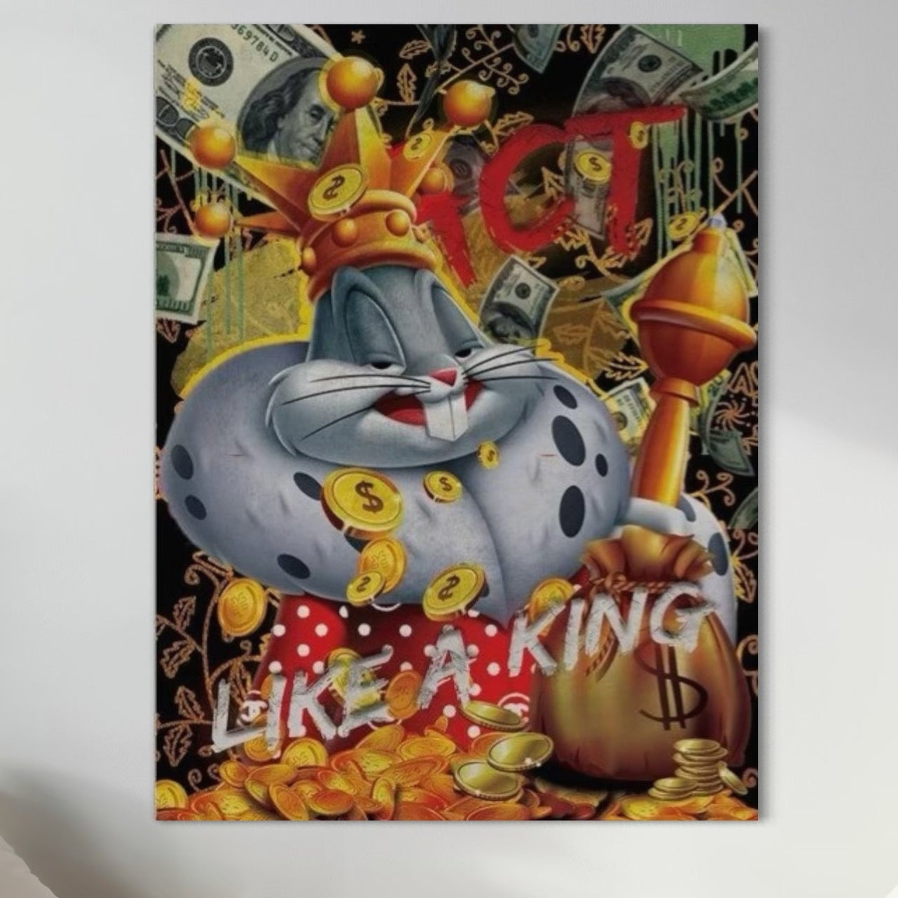 Tablou Canvas Premium, LuxCanva® B1023 King Bugs Bunny, Desene Animate, Bugs Bunny, Disney, Dolari, Rege, Culori Vibrante