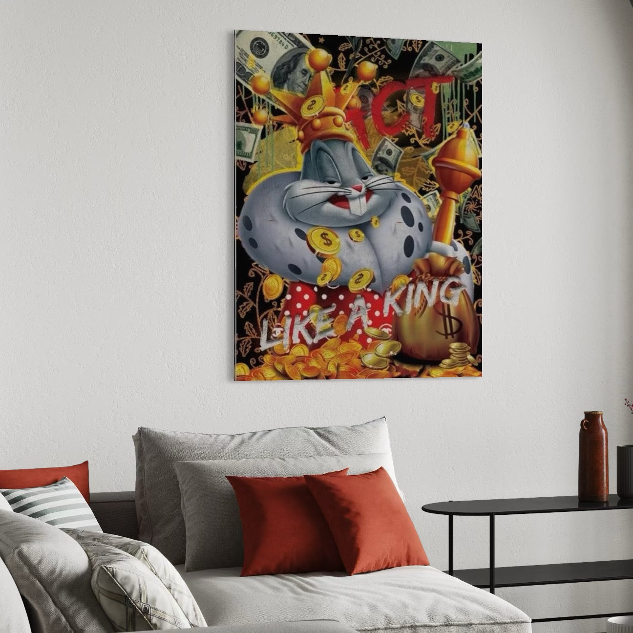 Tablou Canvas Premium, LuxCanva® B1023 King Bugs Bunny, Desene Animate, Bugs Bunny, Disney, Dolari, Rege, Culori Vibrante