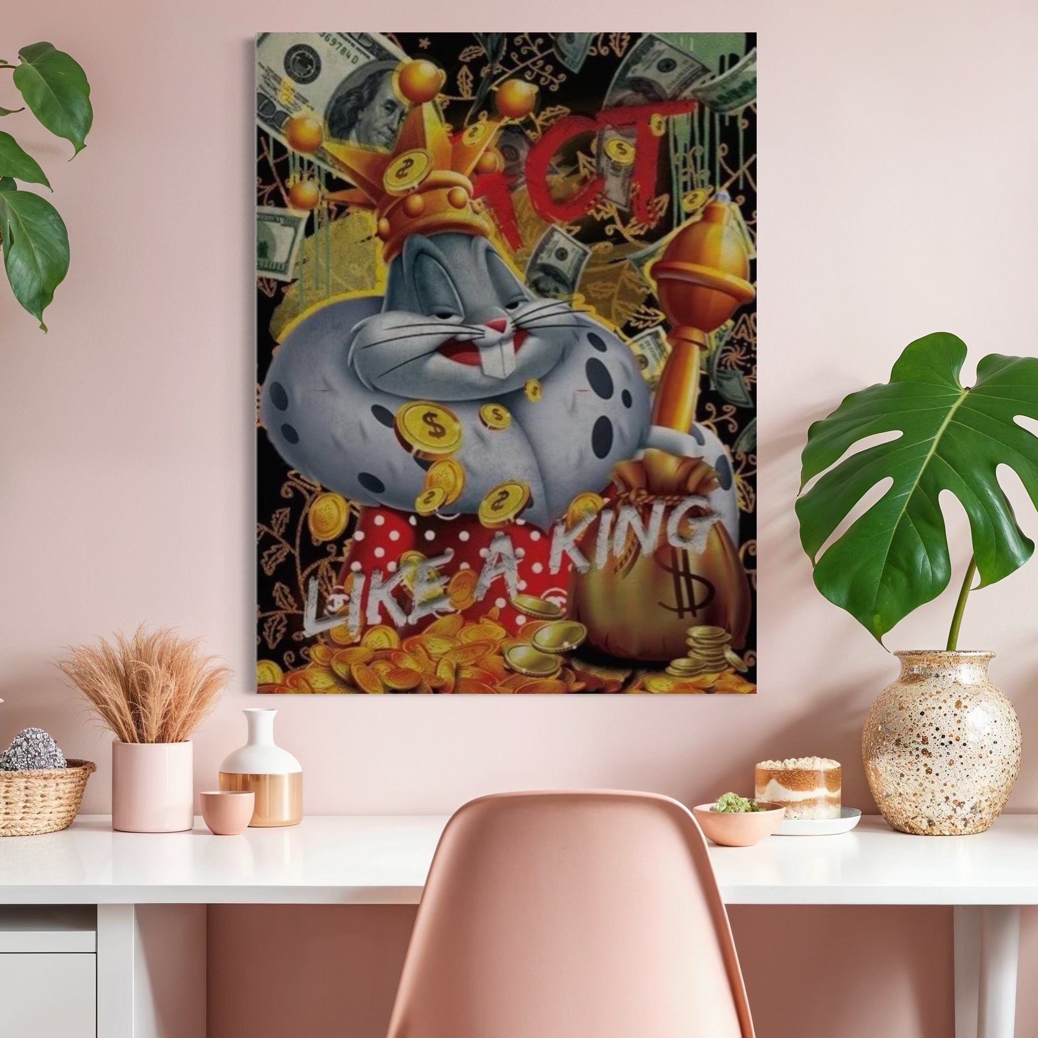 Tablou Canvas Premium, LuxCanva® B1023 King Bugs Bunny, Desene Animate, Bugs Bunny, Disney, Dolari, Rege, Culori Vibrante