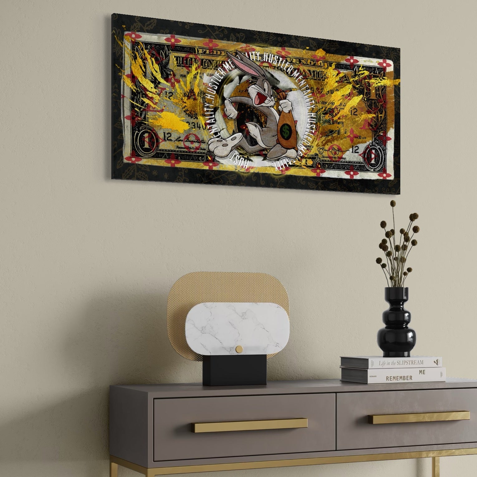 Tablou Canvas Premium, LuxCanva® B1028, Dolar Bugs Bunny, Decorativ, Animatie, Dolari, America, Culori Vibrante